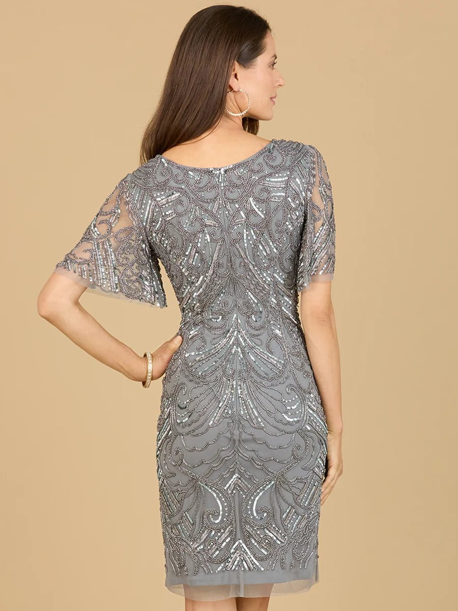 Lara Design Dress LARA 29182 - BEADED COCKTAIL DRESS WITH SHORT SLEEVES