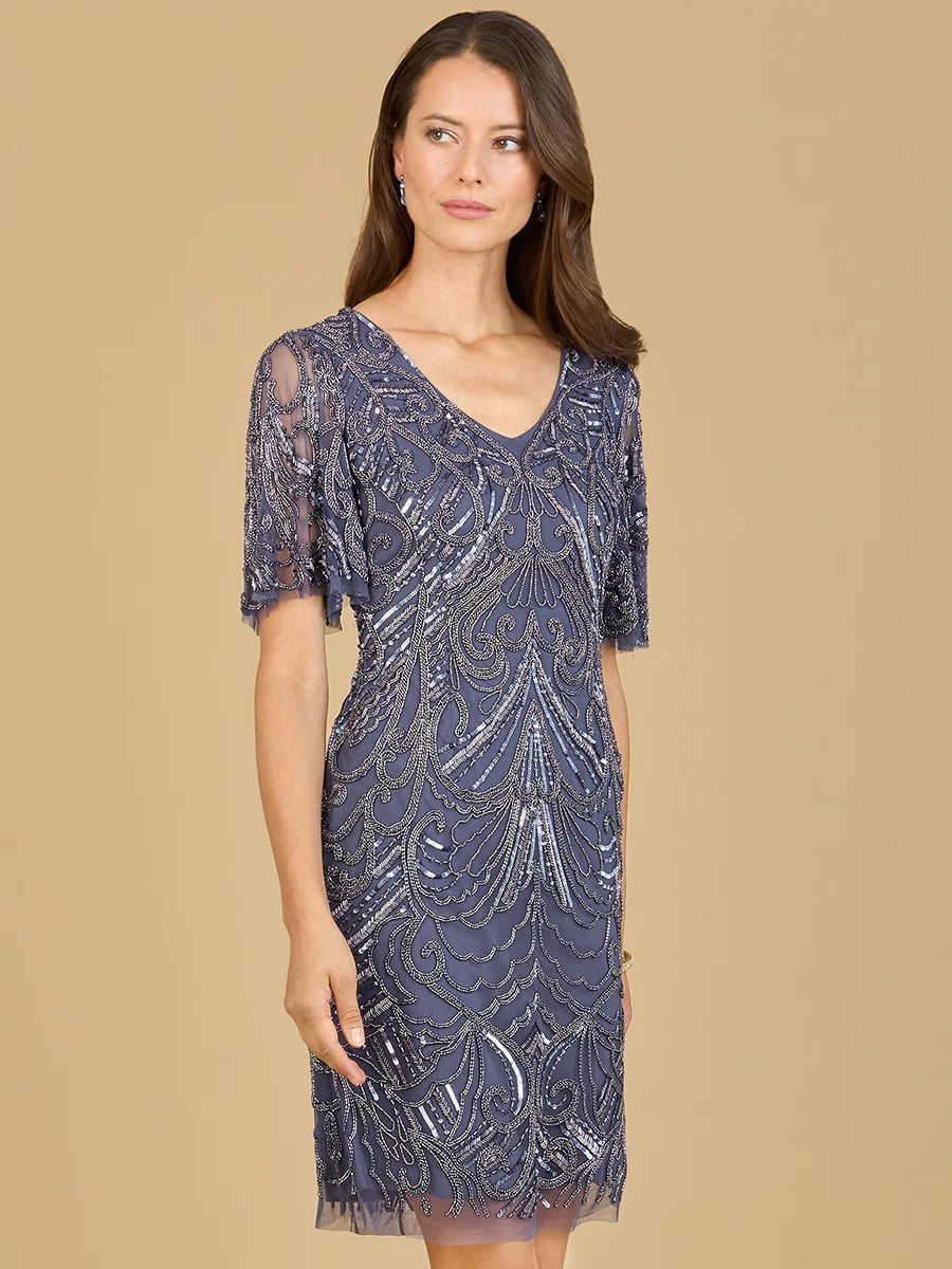 Lara Design Dress LARA 29182 - BEADED COCKTAIL DRESS WITH SHORT SLEEVES