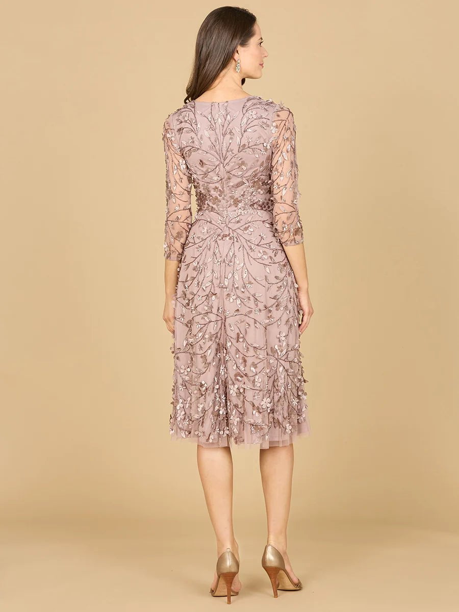 Lara Design Dress LARA 29184 - FLOWING, 3D EMBROIDERED MIDI DRESS WITH SLEEVES