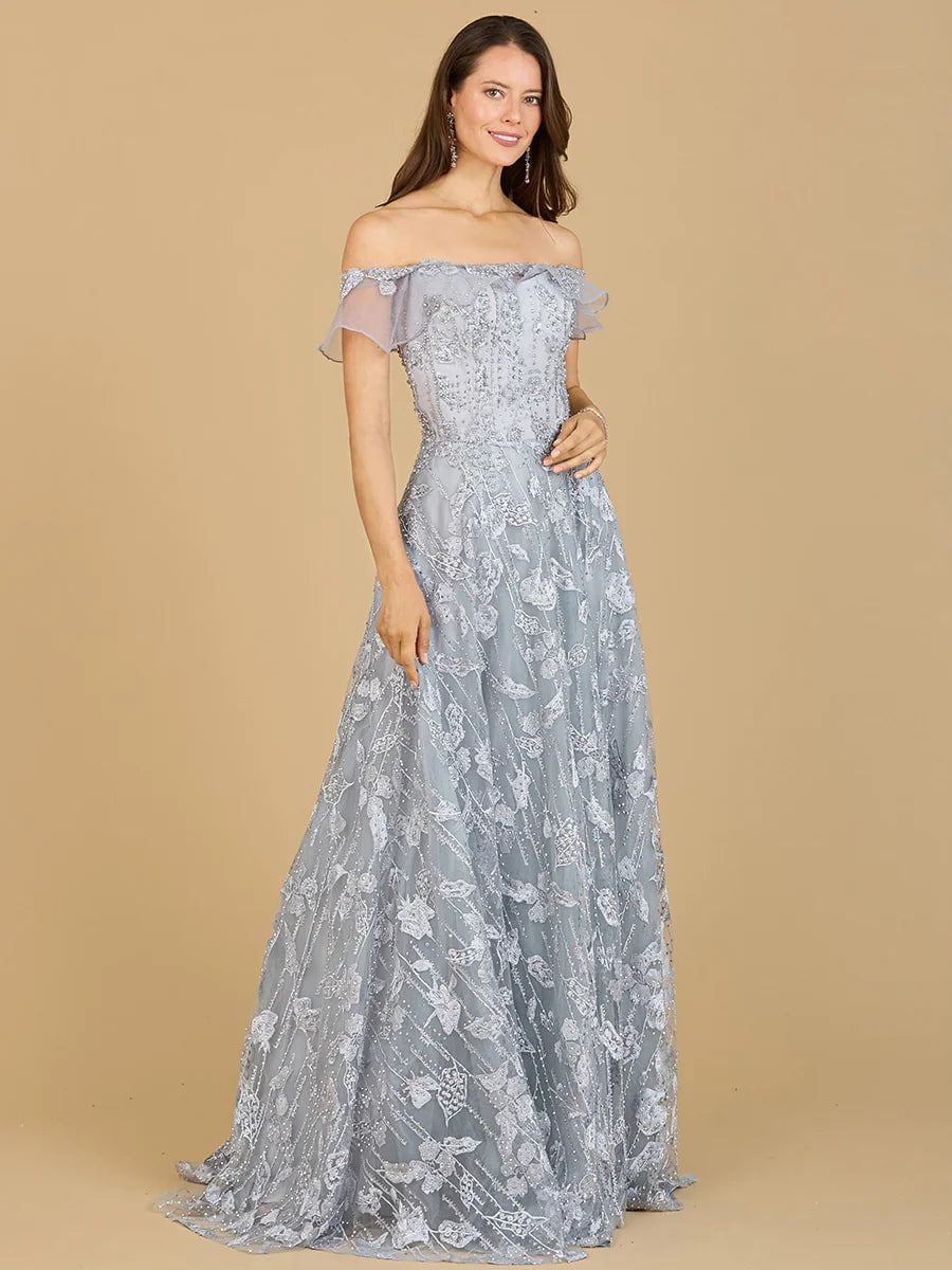 Lara Design Dress LARA 29189 - FLUTTER OFF SHOULDER LACE GOWN