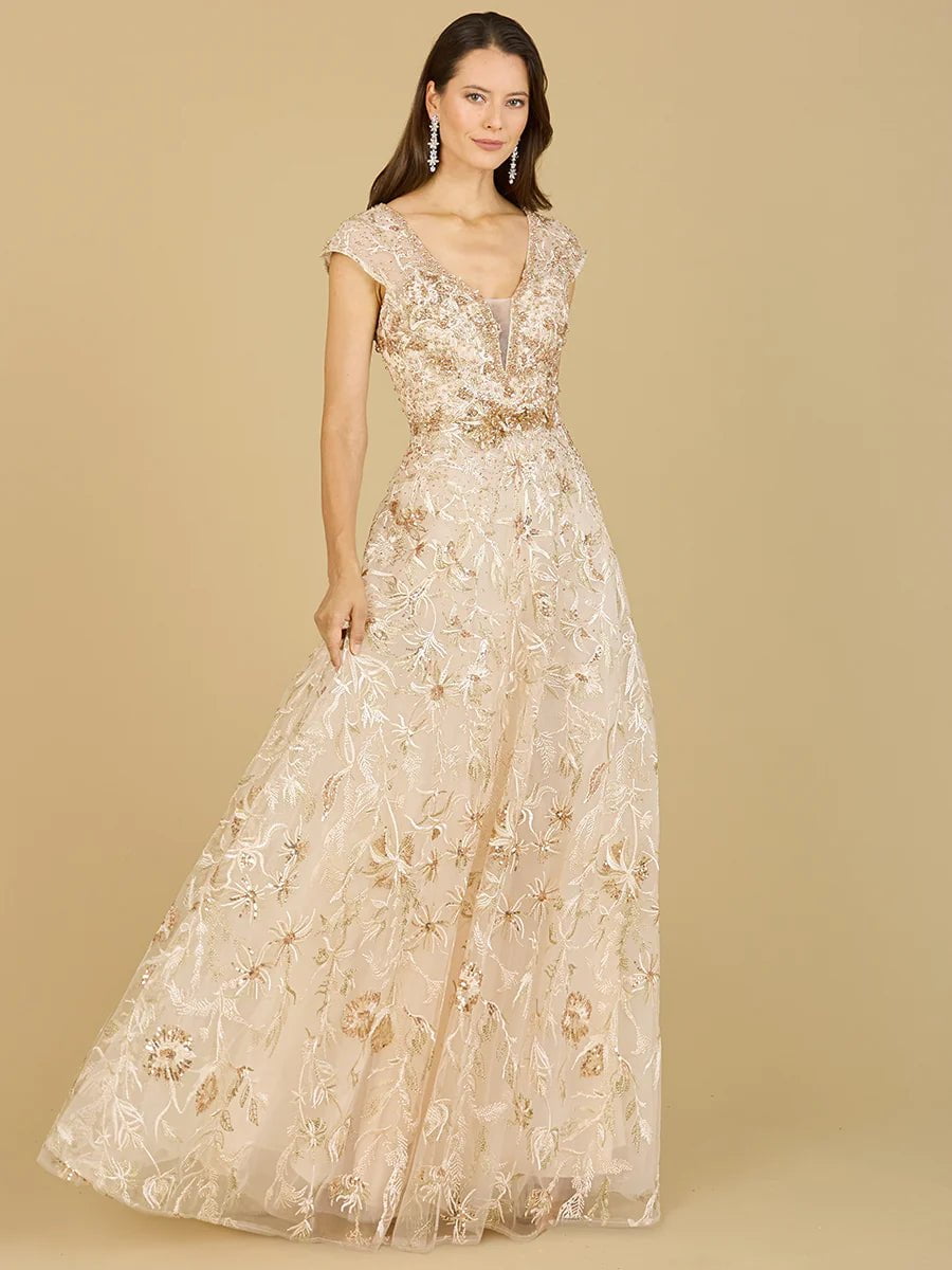 white christmas dresses Lara 29196 Lace Embellished A-Line Dress 6 / Blue Multi