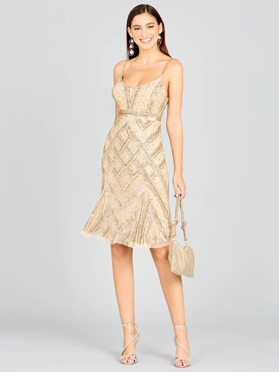 Lara 29218 Beaded Midi Dress 12 / Nude