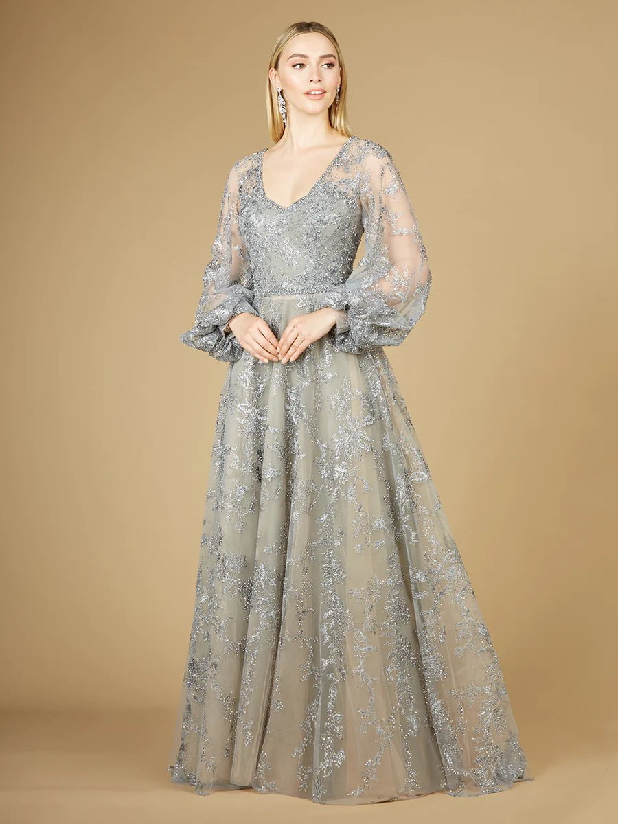 Lara 29229 V Neckline Balloon Sleeve Gown 22 / Slate