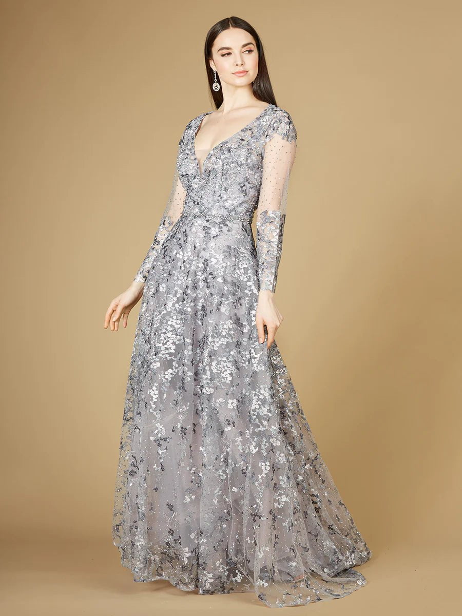 Lara Design Dress LARA 29239 - A-LINE GOWN WITH LONG SLEEVES, V-NECKLINE