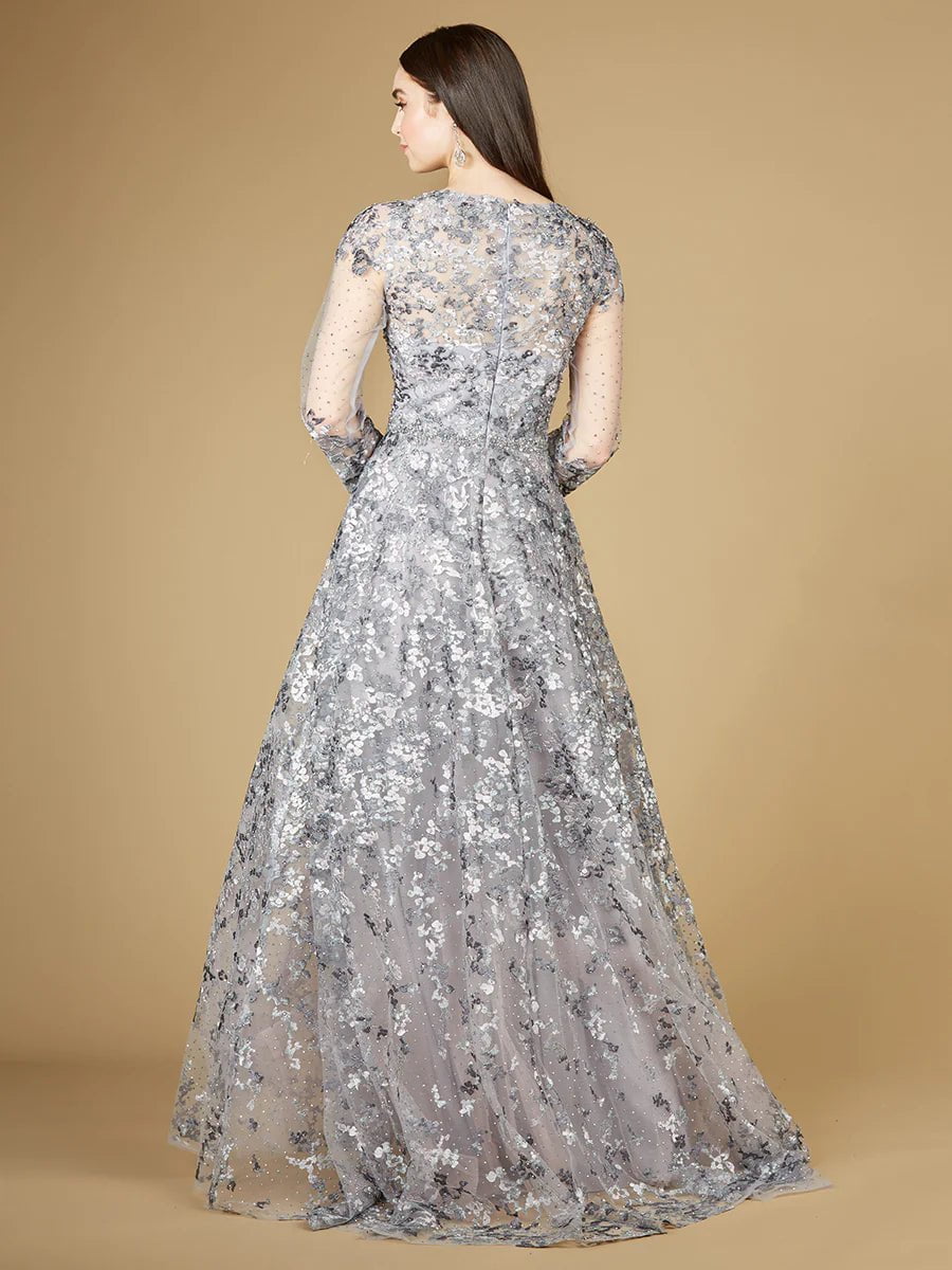 Lara Design Dress LARA 29239 - A-LINE GOWN WITH LONG SLEEVES, V-NECKLINE