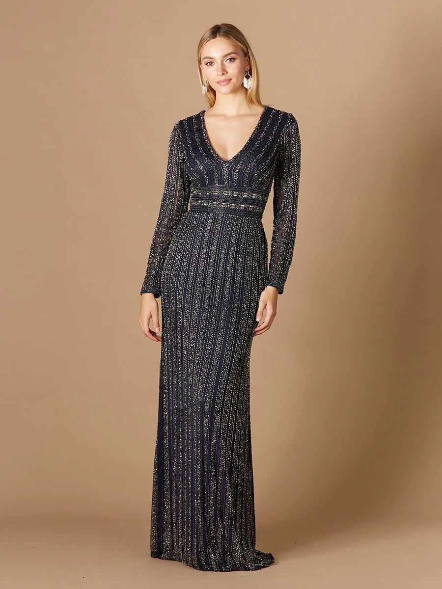 Lara 29343 Long Sleeve Beaded Gown