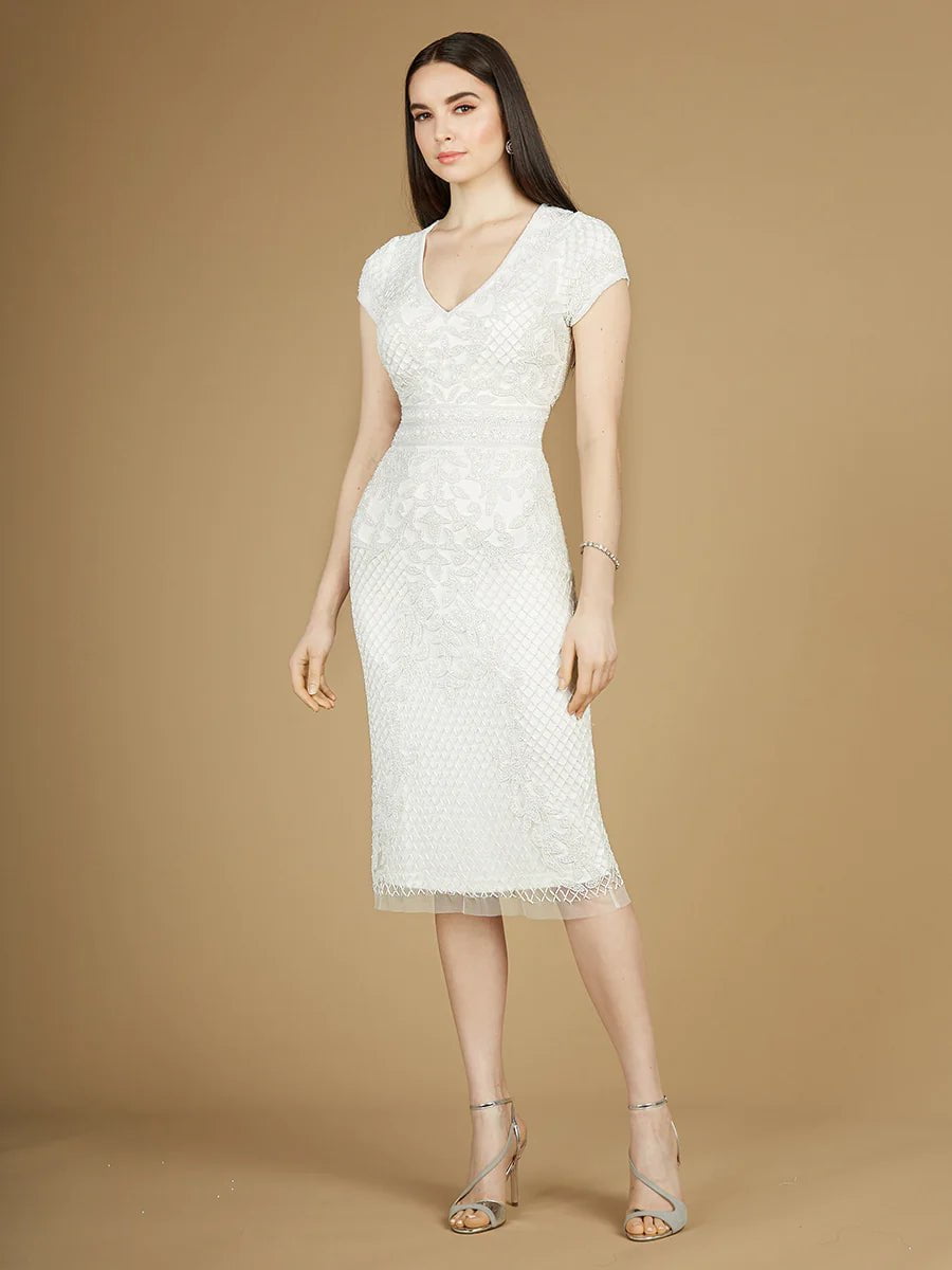 Lara Design Dress LARA 51112 - CAP SLEEVE MIDI BRIDAL GOWN
