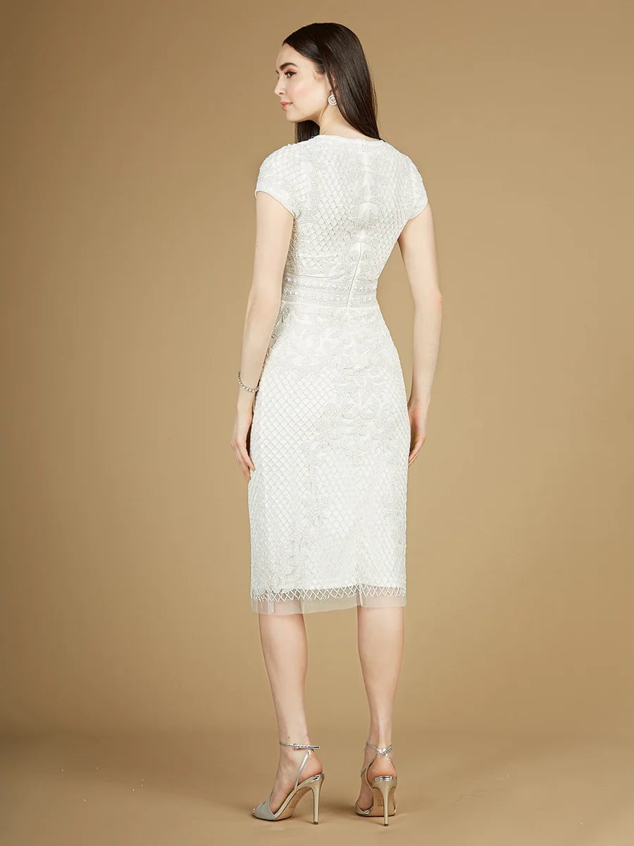 Lara Design Dress LARA 51112 - CAP SLEEVE MIDI BRIDAL GOWN