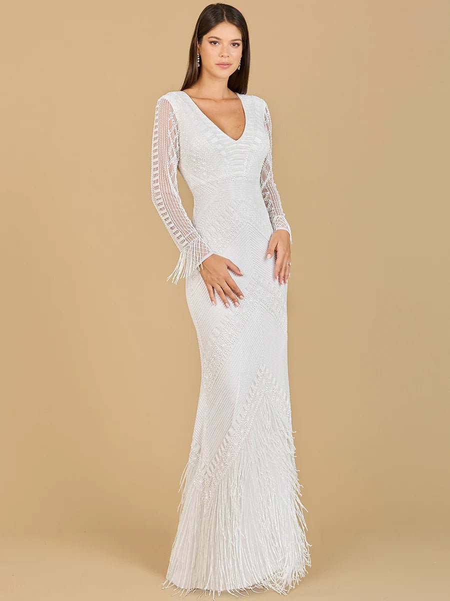 Lara Design Dress LARA 51139 - LONG SLEEVE FRINGE BRIDAL GOWN