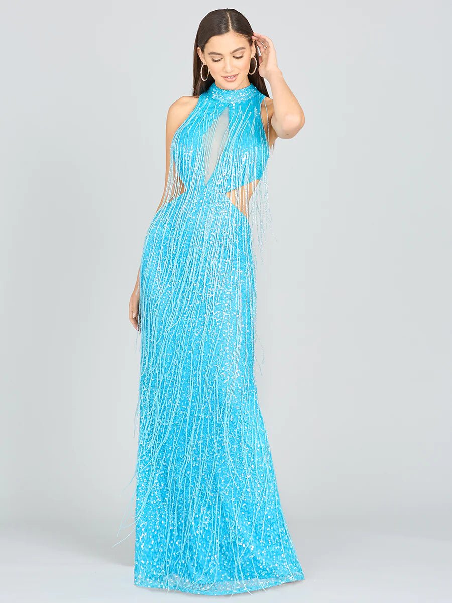 Lara 9973 Carrie Fringe Beaded Dress 14 / Black
