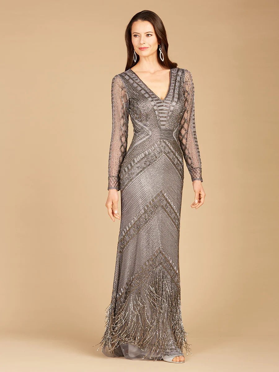 Lara 29364 Long Sleeve Fringe Dress