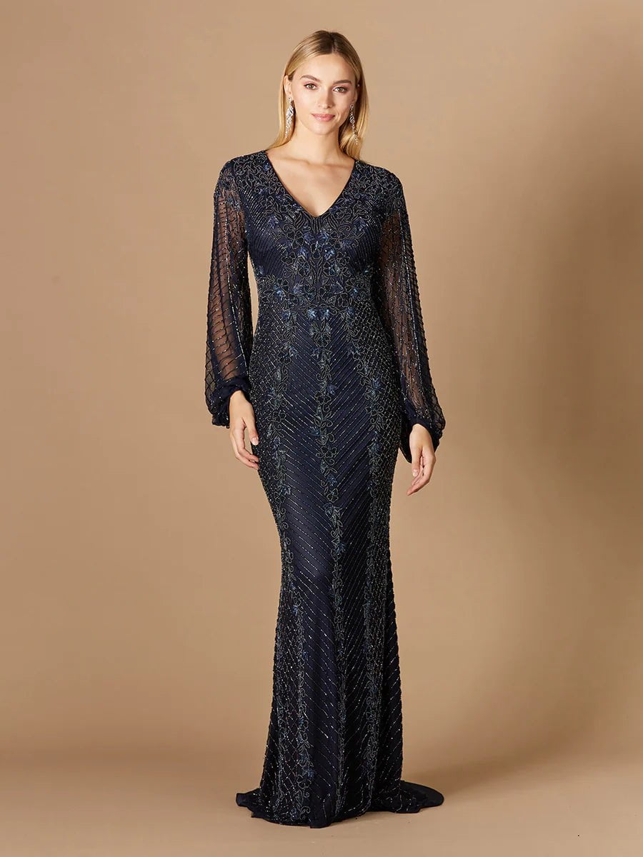 Lara 29338 Long Sleeve Beaded Gown