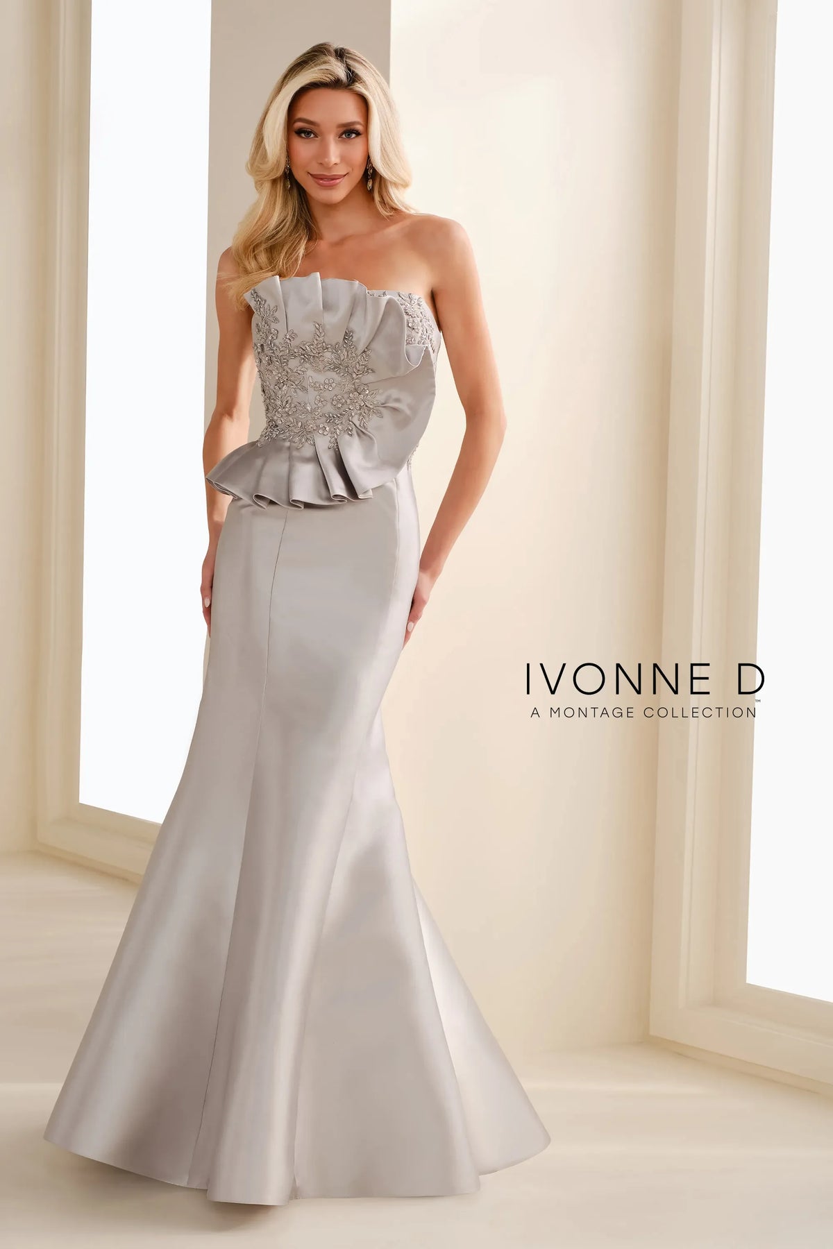 Mon Cheri Ivonne D mother of bride dress Ivonne D ID1401 Strapless Mikado Trumpet Gown