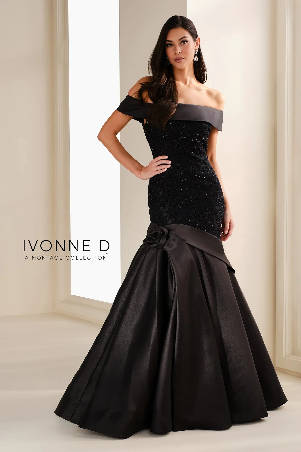 Mon Cheri Ivonne D mother of bride dress Ivonne D ID1409 Beaded Lace Trumpet Gown