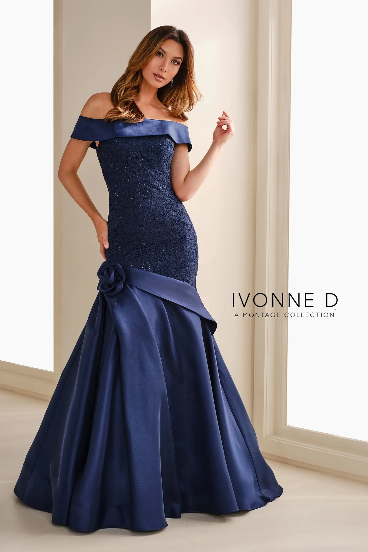 Mon Cheri Ivonne D mother of bride dress Ivonne D ID1409 Beaded Lace Trumpet Gown