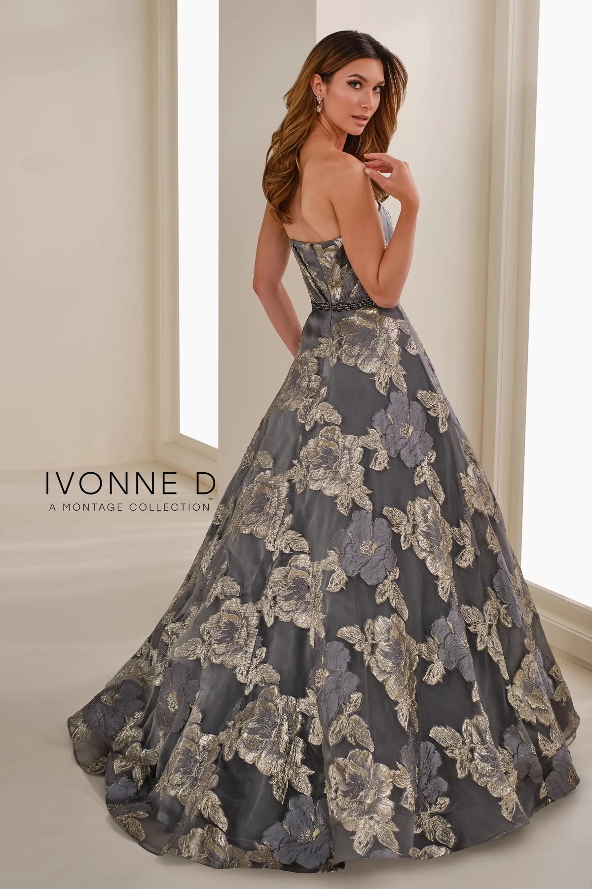 Mon Cheri Ivonne D mother of bride dress Ivonne D ID1410 Brocade A-Line Gown