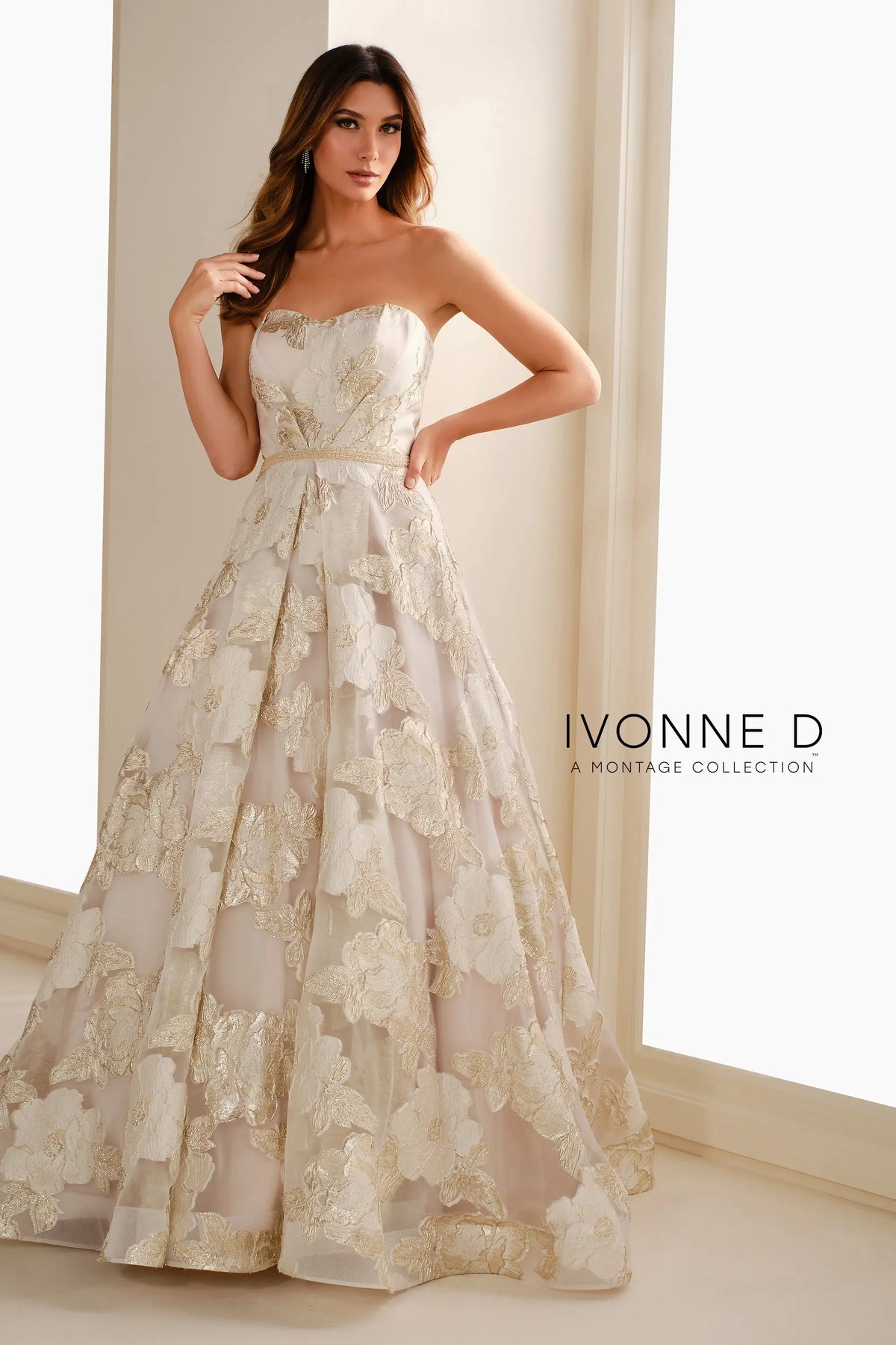 Mon Cheri Ivonne D mother of bride dress Ivonne D ID1410 Brocade A-Line Gown