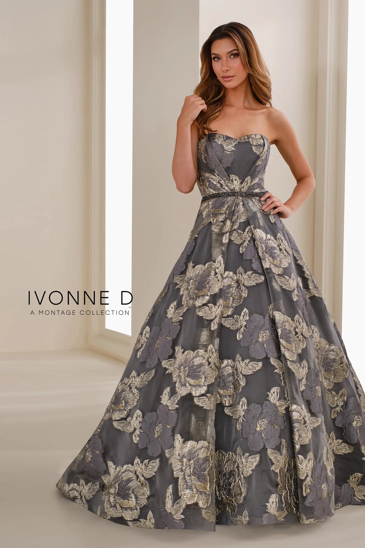 Mon Cheri Ivonne D mother of bride dress Ivonne D ID1410 Brocade A-Line Gown