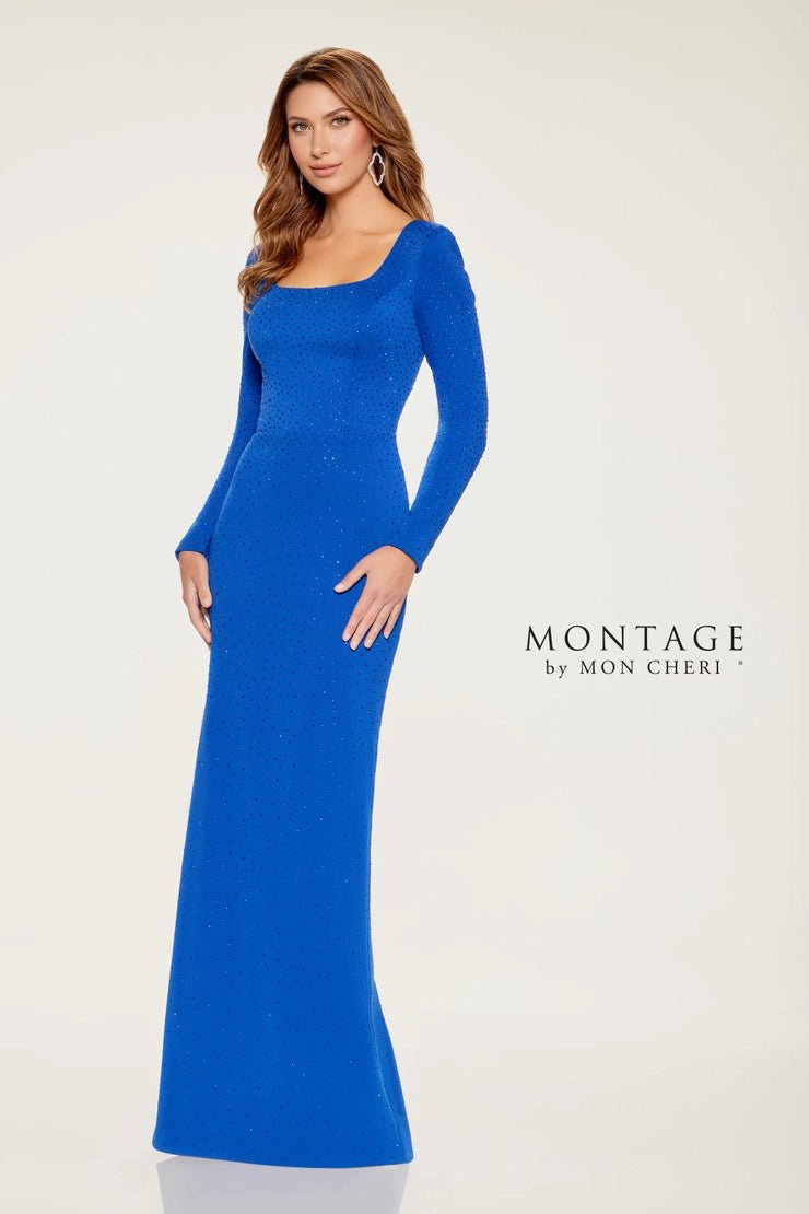 sachin and babi light blue dress Mon Cheri M841 Mikado Gown w/ Floral Lace Applique – Harriman Clothing Co main image 0