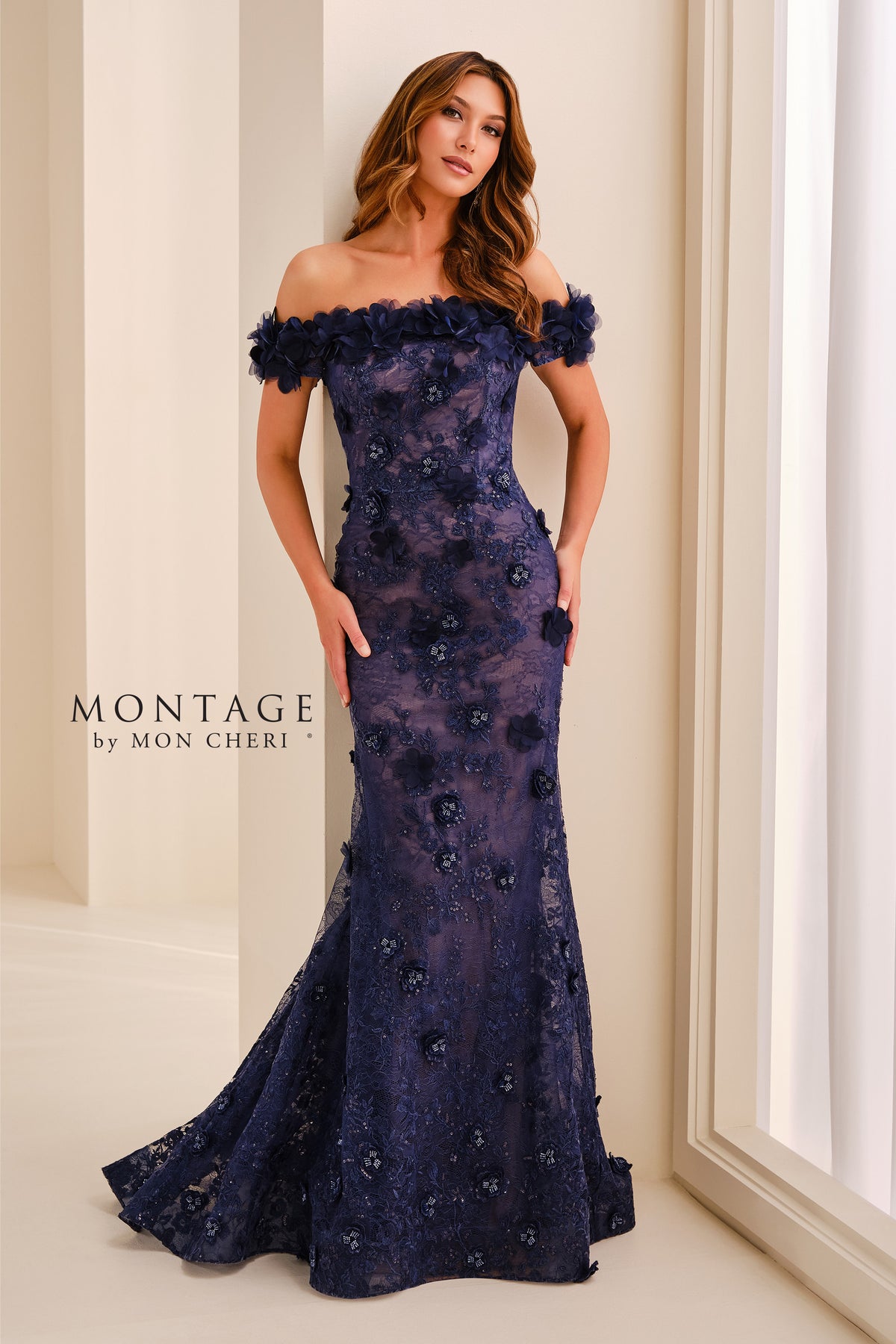 Montage Dress Montage M3215 Off-the-Shoulder Fit and Flare Lace Mother of the Bride Gown