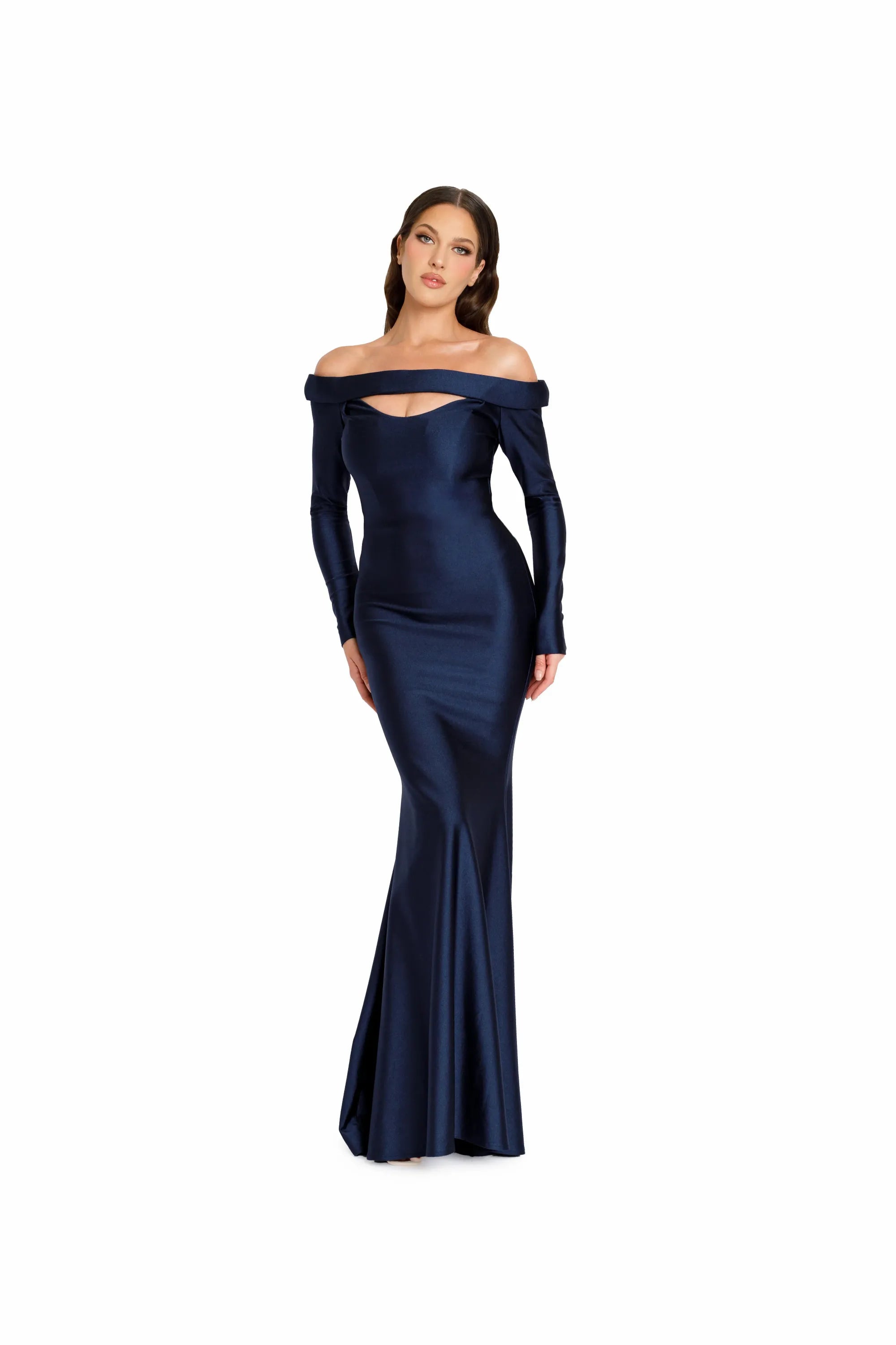 green knit backless dress Nicole Bakti One Shoulder Evening Dress 7356 main image 1
