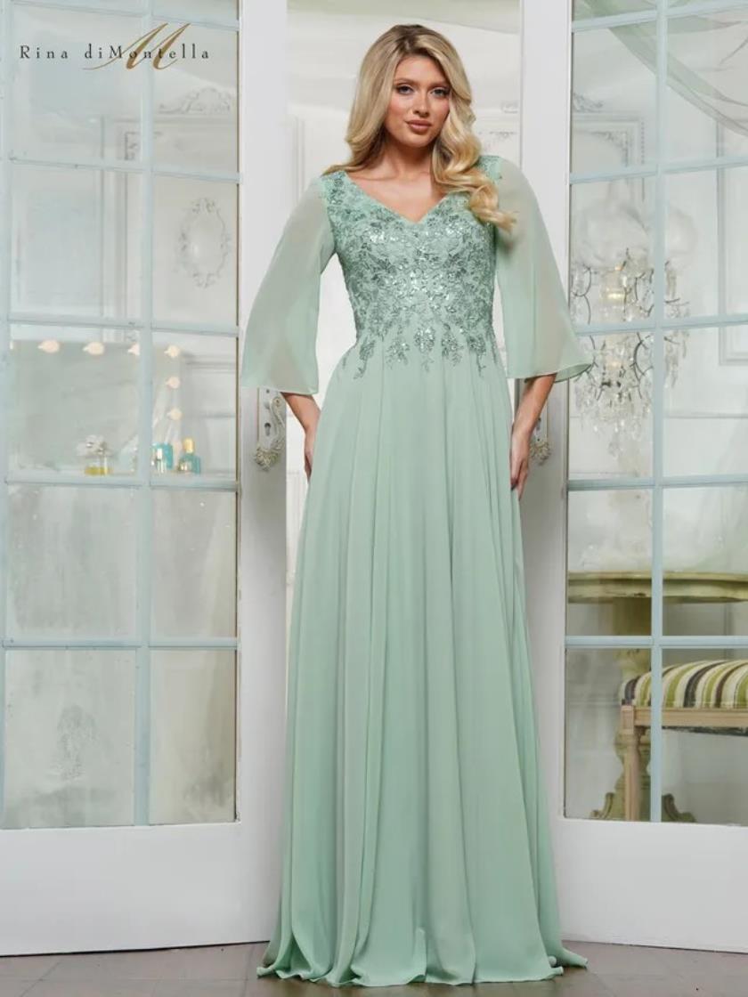 Rina Di Montella Evening Dress 4 / Light Sage RD3241 Rina De Montella