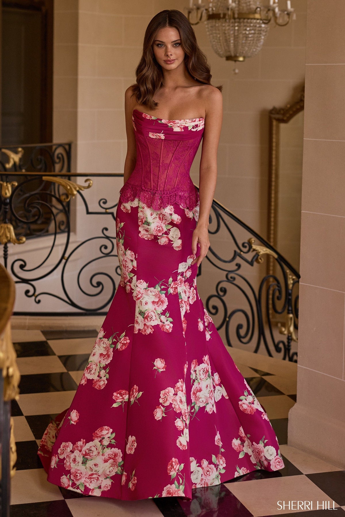 Sherri Hill Prom Dress Plum Print / 000 Sherri Hill 58180