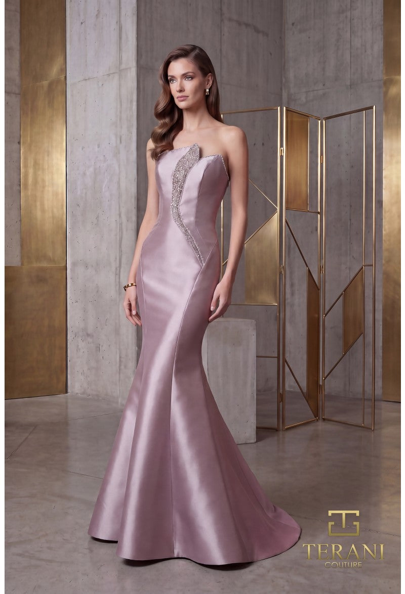 Terani Couture Dress Terani Couture 262E7055 Asymmetrical Strapless Mikado Mermaid Evening Gown
