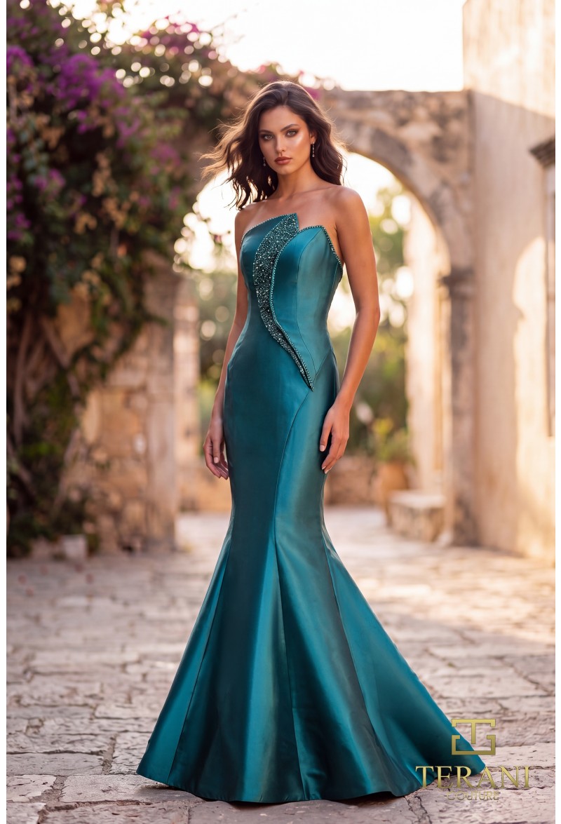 Terani Couture Dress Terani Couture 262E7055 Asymmetrical Strapless Mikado Mermaid Evening Gown