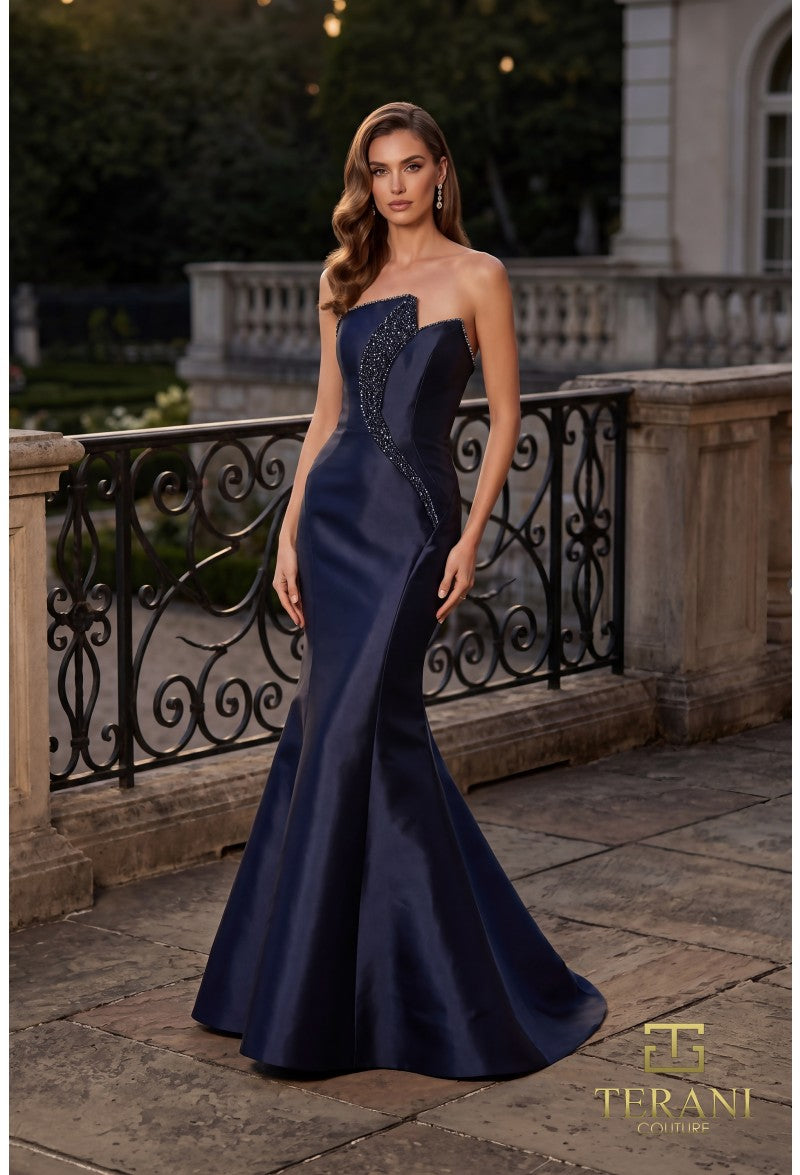 Terani Couture Dress Terani Couture 262E7055 Asymmetrical Strapless Mikado Mermaid Evening Gown