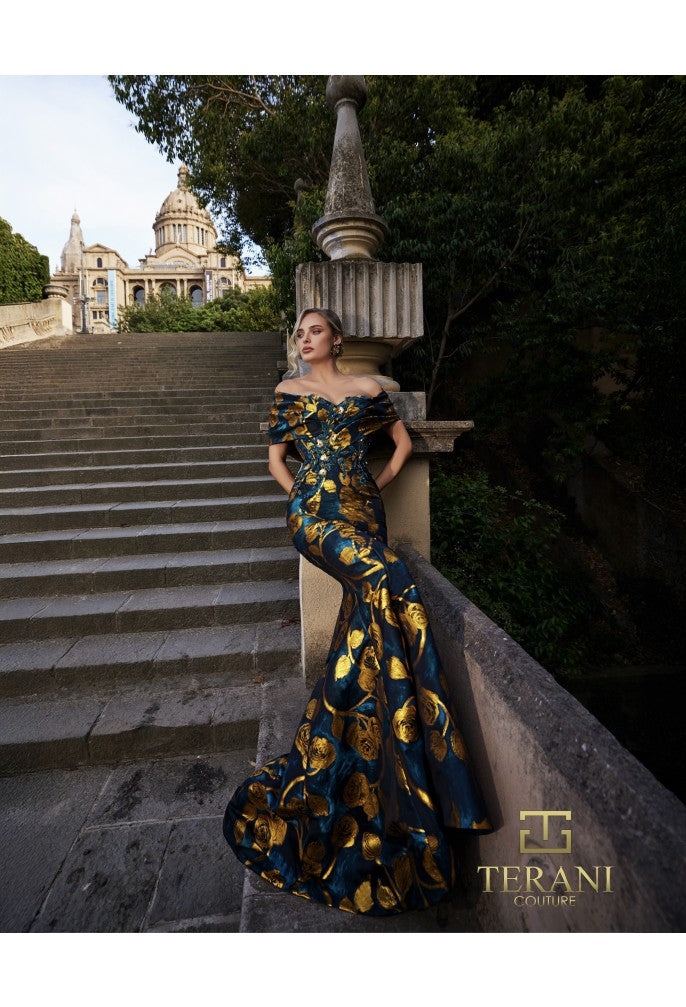 Terani Couture Evening Dress 4 / Teal Gold Terani Couture 261E6273