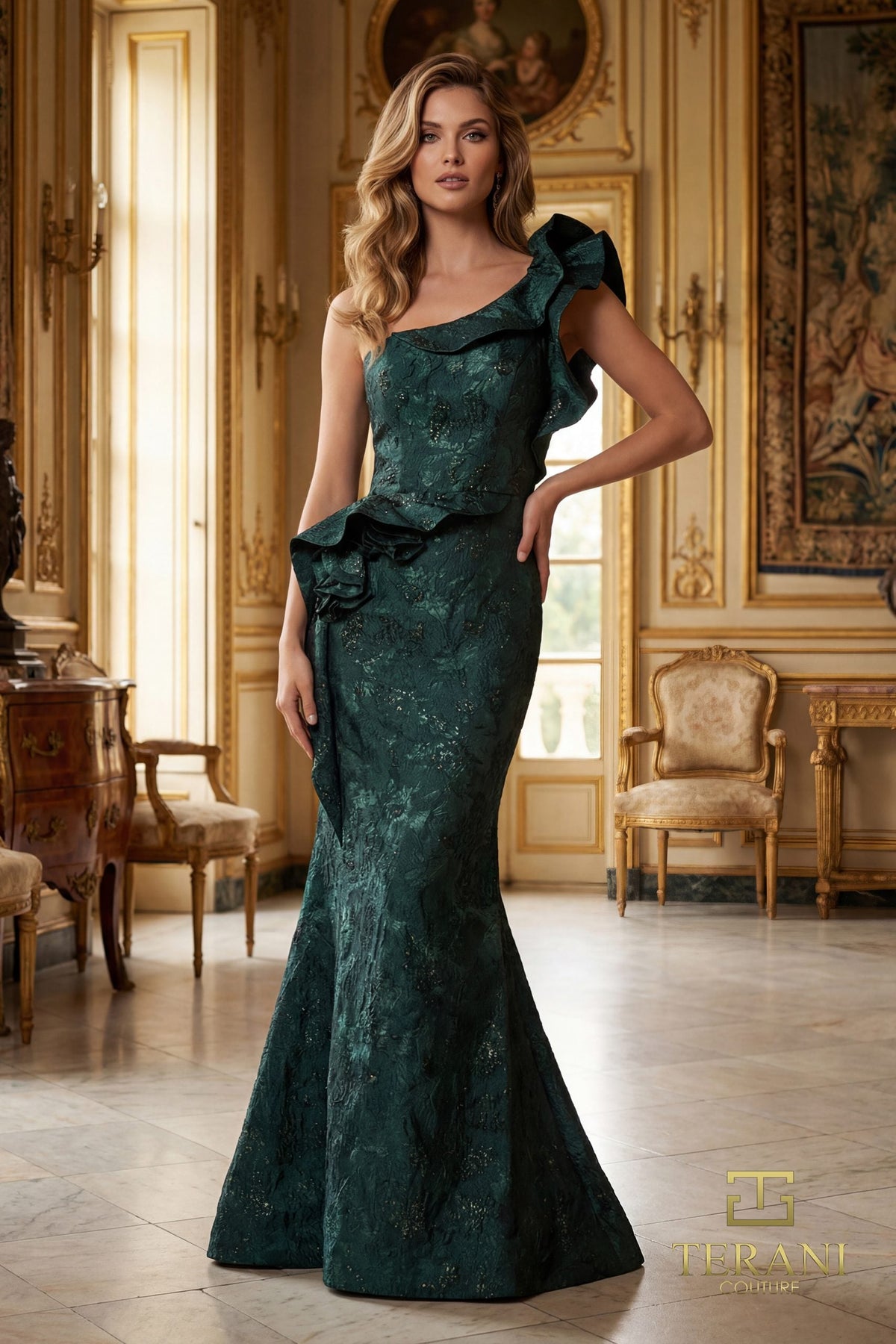 terani couture green dress 261E6678 6 / LEMON event:Cruise Peplum gown silhouette 15 Affordable Summer Dresses Color::#30-Yellow Green
