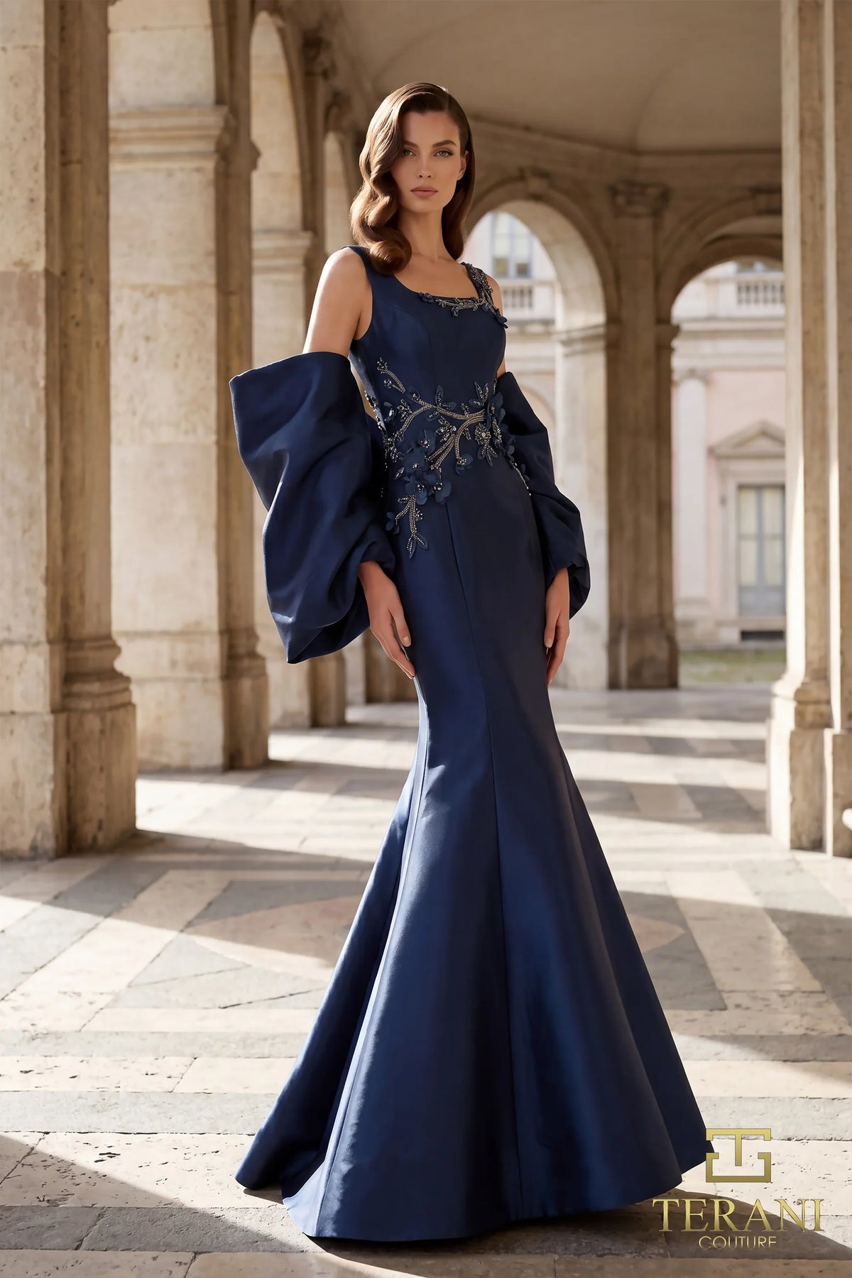 Terani Couture Mother of the Bride Dress 2 / Navy Terani Couture 262M7253 Square Neck Long Mother of the Bride Dress