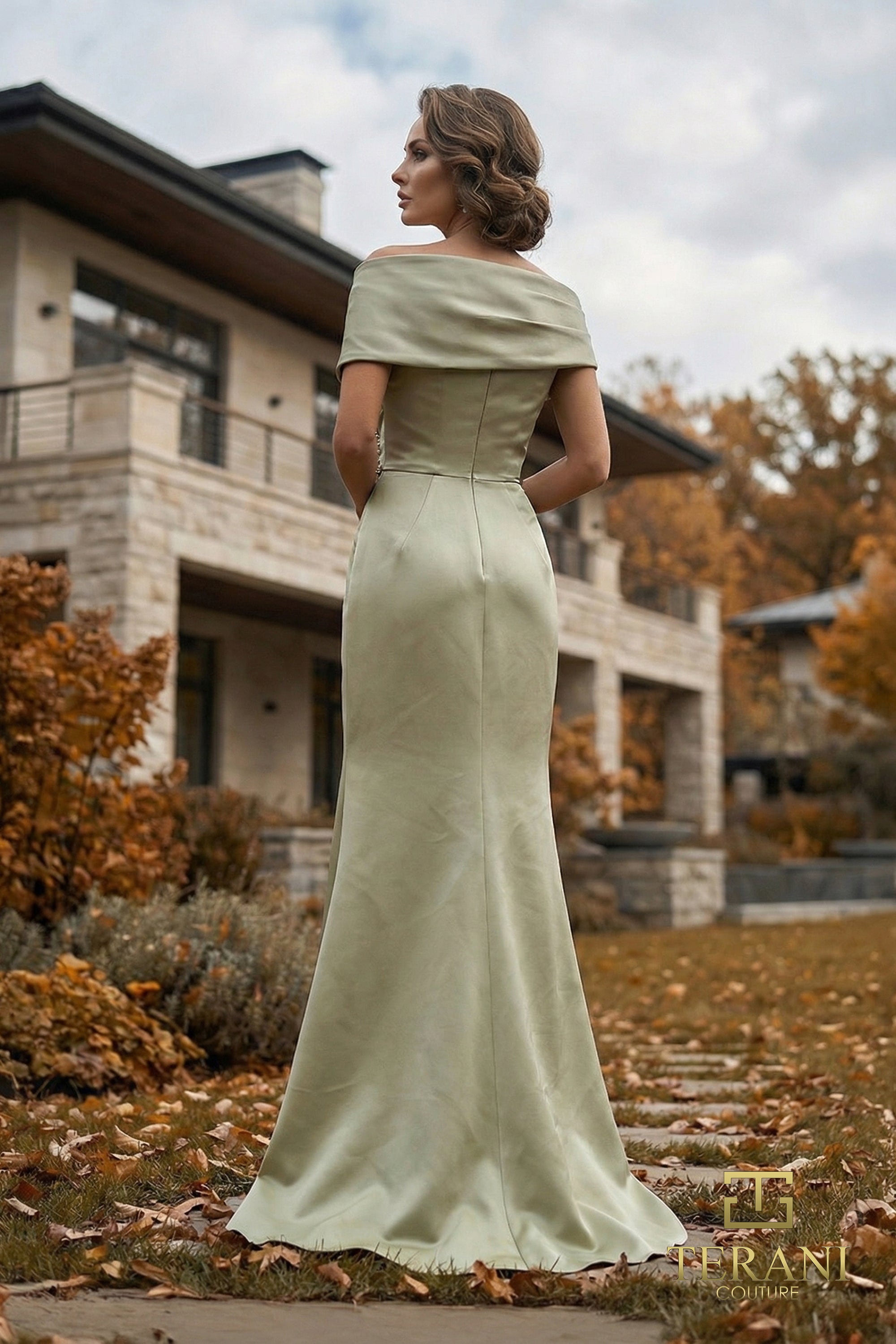 Terani Couture Mother of the Bride Dress Terani Couture 262M7278 Off-Shoulder Long Mother of the Bride Sheath Dress