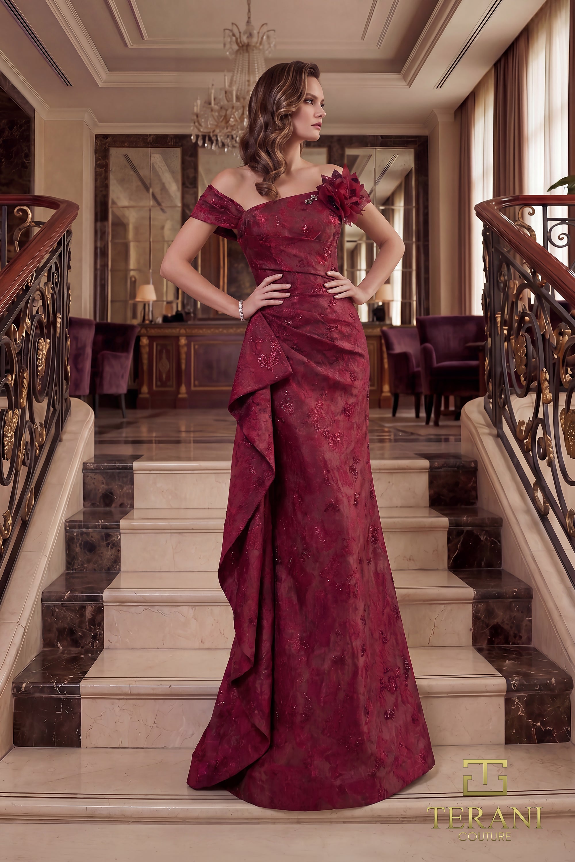 Terani Couture Mother of the Bride Dress Terani Couture 262M7298 Off-Shoulder Long Mother of the Bride Dress