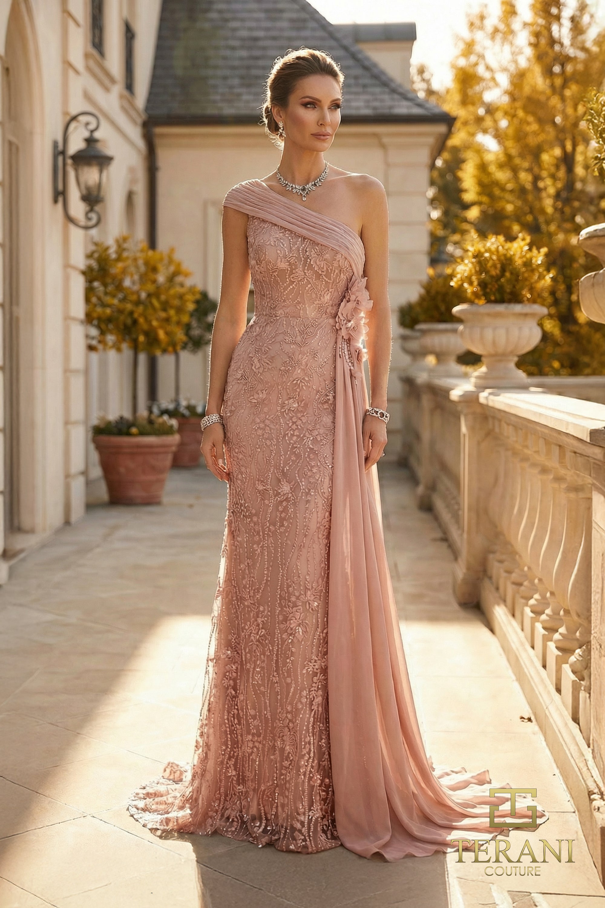 Terani Couture Mother of the Bride Dress Terani Couture 262M7308 One-Shoulder Long Mother of the Bride Sheath Dress