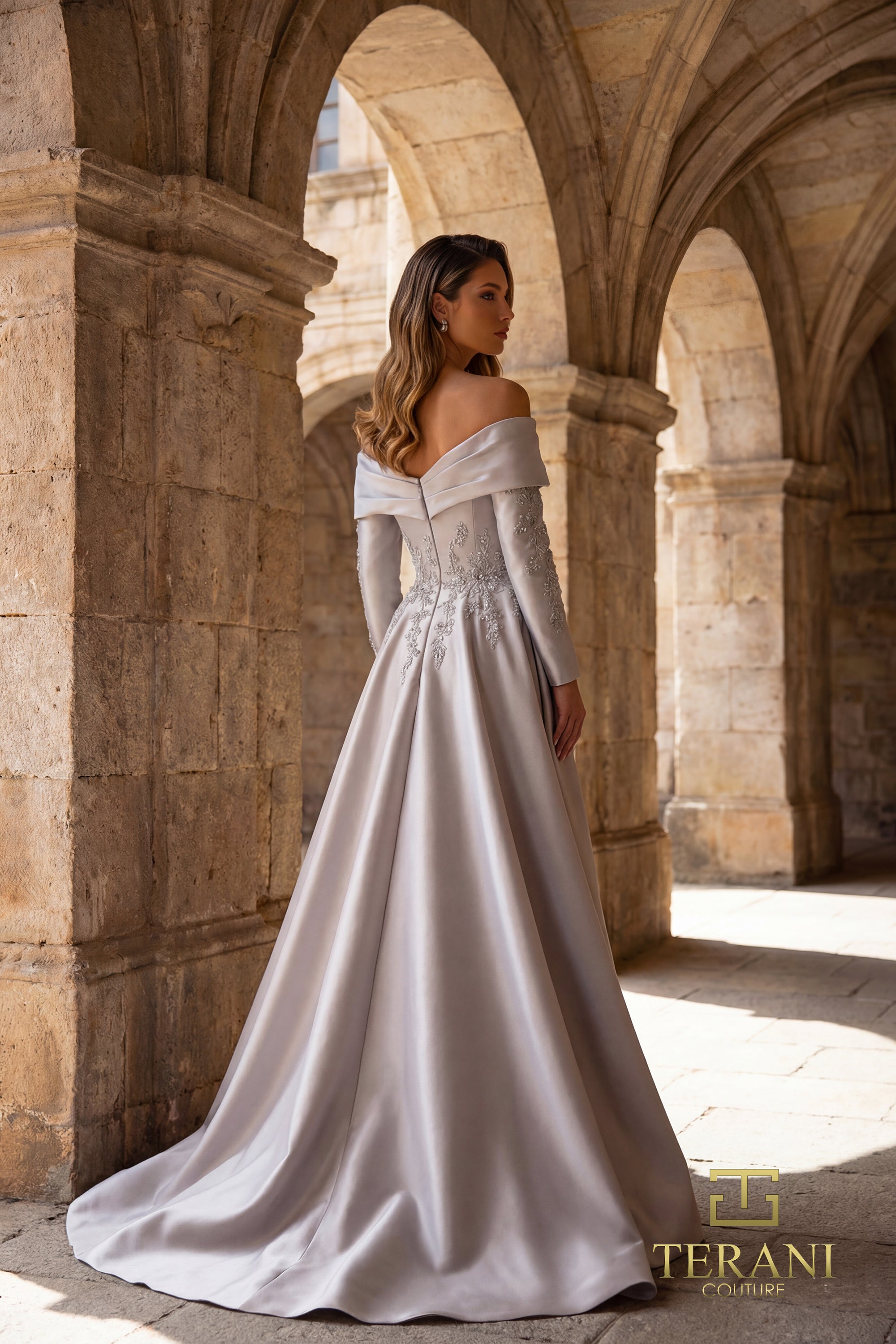 Terani Couture Mother of the Bride Dress Terani Couture 262M7315 Off-Shoulder Long Mother of the Bride Sheath Dress