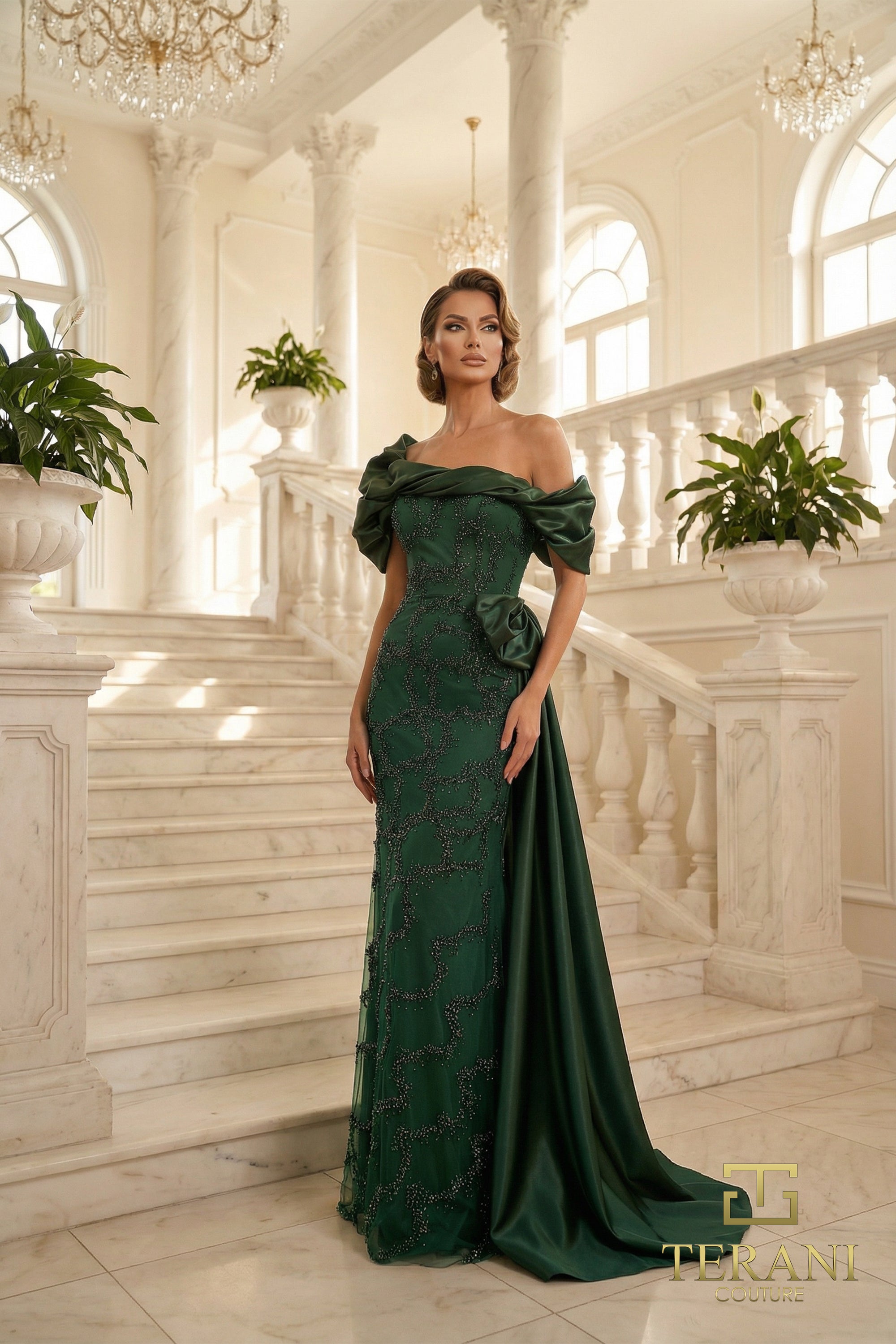 Terani Couture Mother of the Bride Dress Terani Couture 262M7321 Off-Shoulder Long Mother of the Bride Sheath Dress