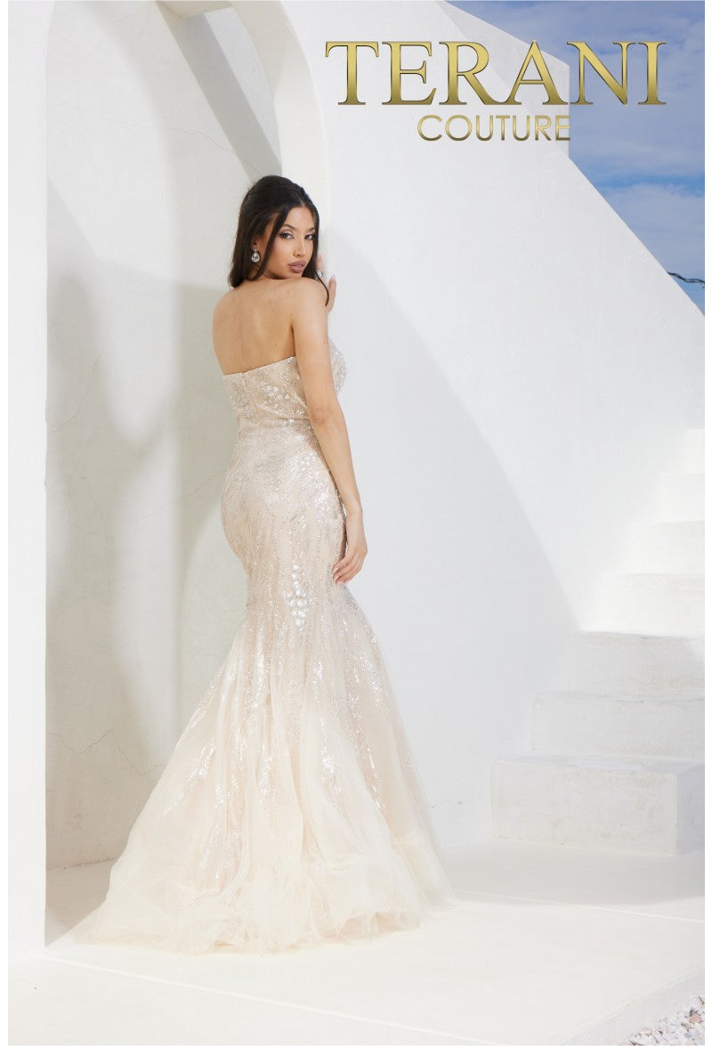 terani couture prom dress 0 / BLUSH-NUDE Terani Couture 241P2219 beaded strapless dress