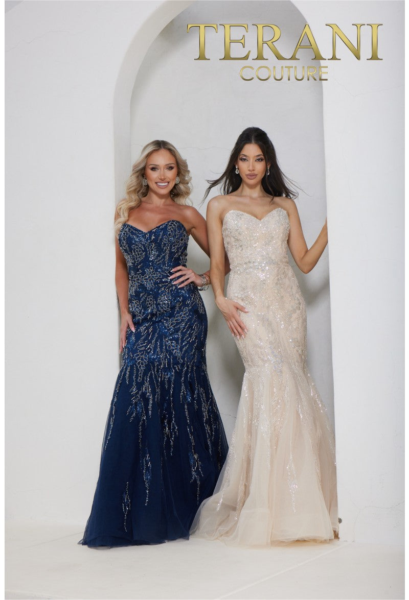 terani couture prom dress 0 / BLUSH-NUDE Terani Couture 241P2219 beaded strapless dress