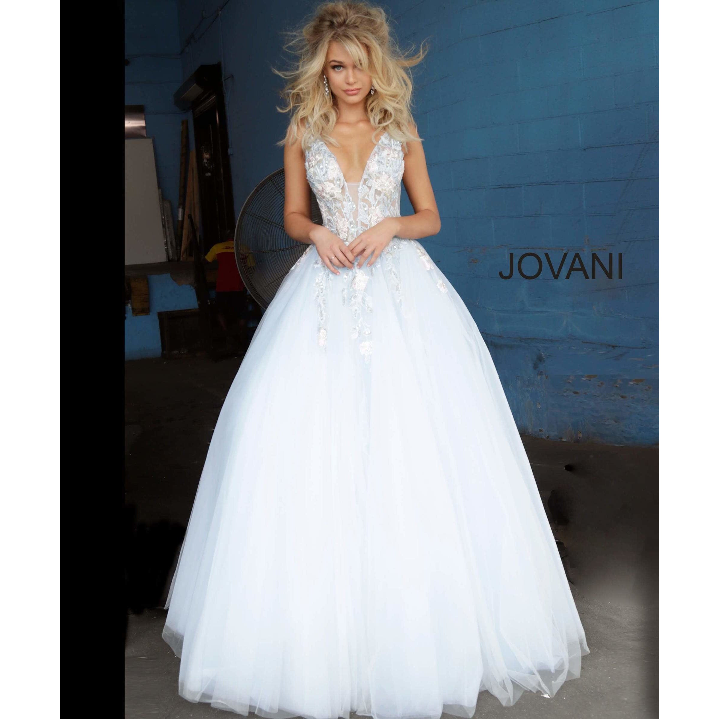 JO Prom Dress Light Blue Tulle Floral Embroidered Prom Ballgown 11092