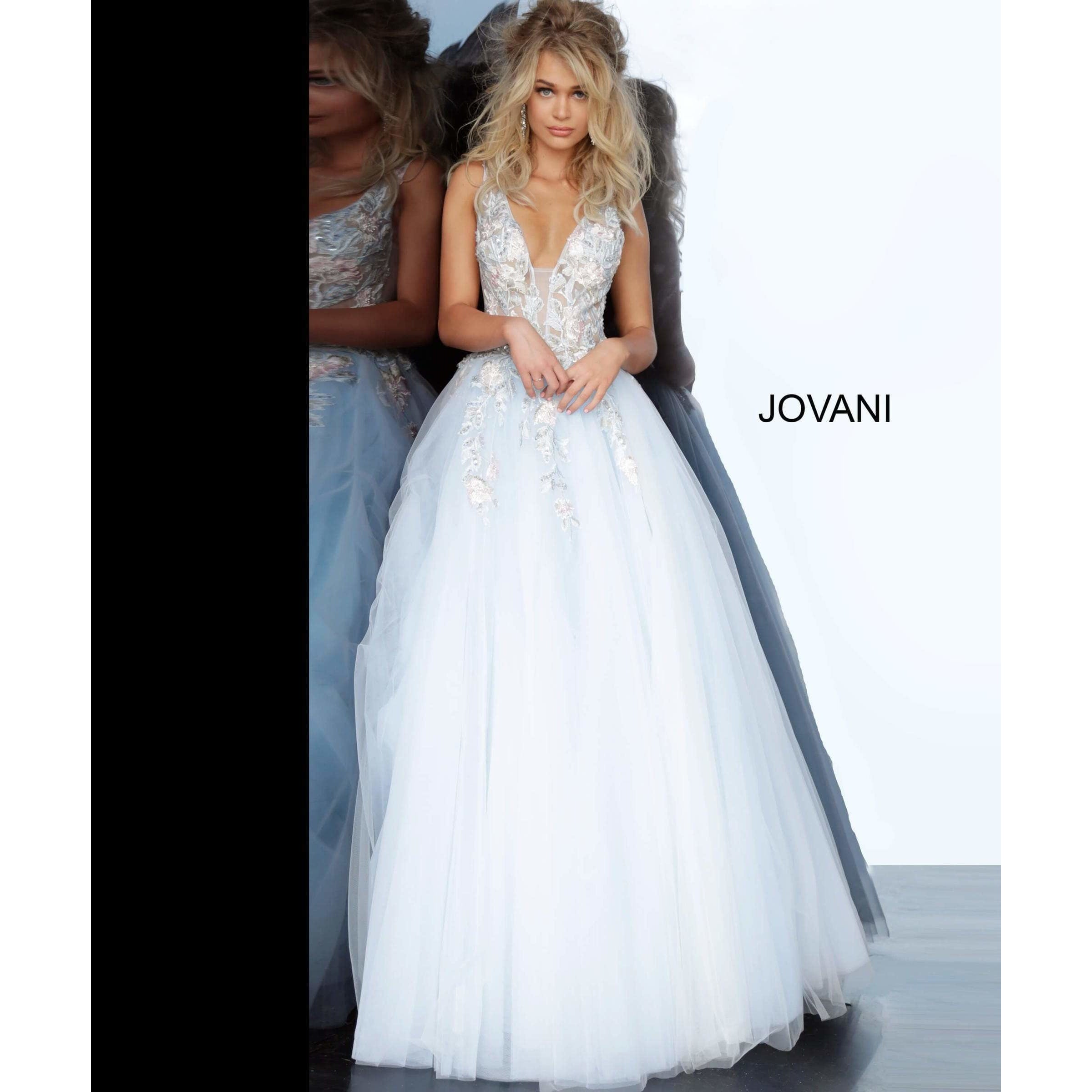 JO Prom Dress Light Blue Tulle Floral Embroidered Prom Ballgown 11092