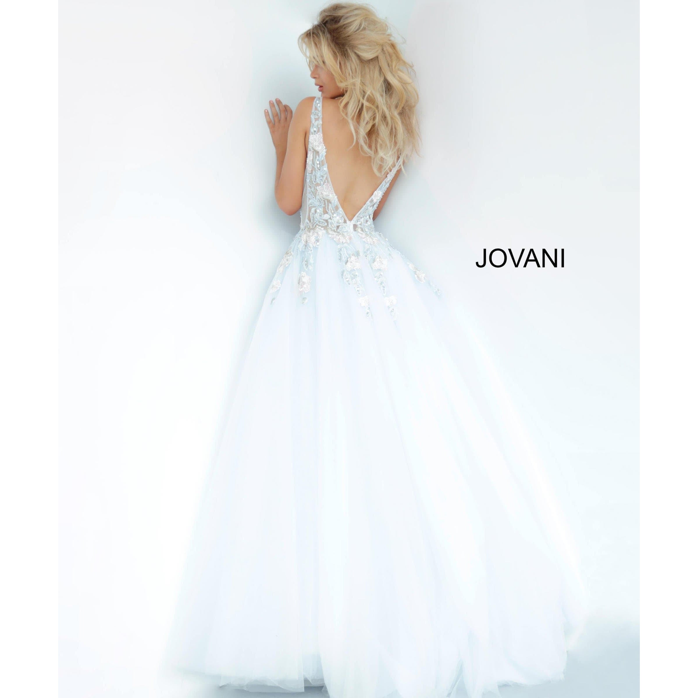 JO Prom Dress Light Blue Tulle Floral Embroidered Prom Ballgown 11092