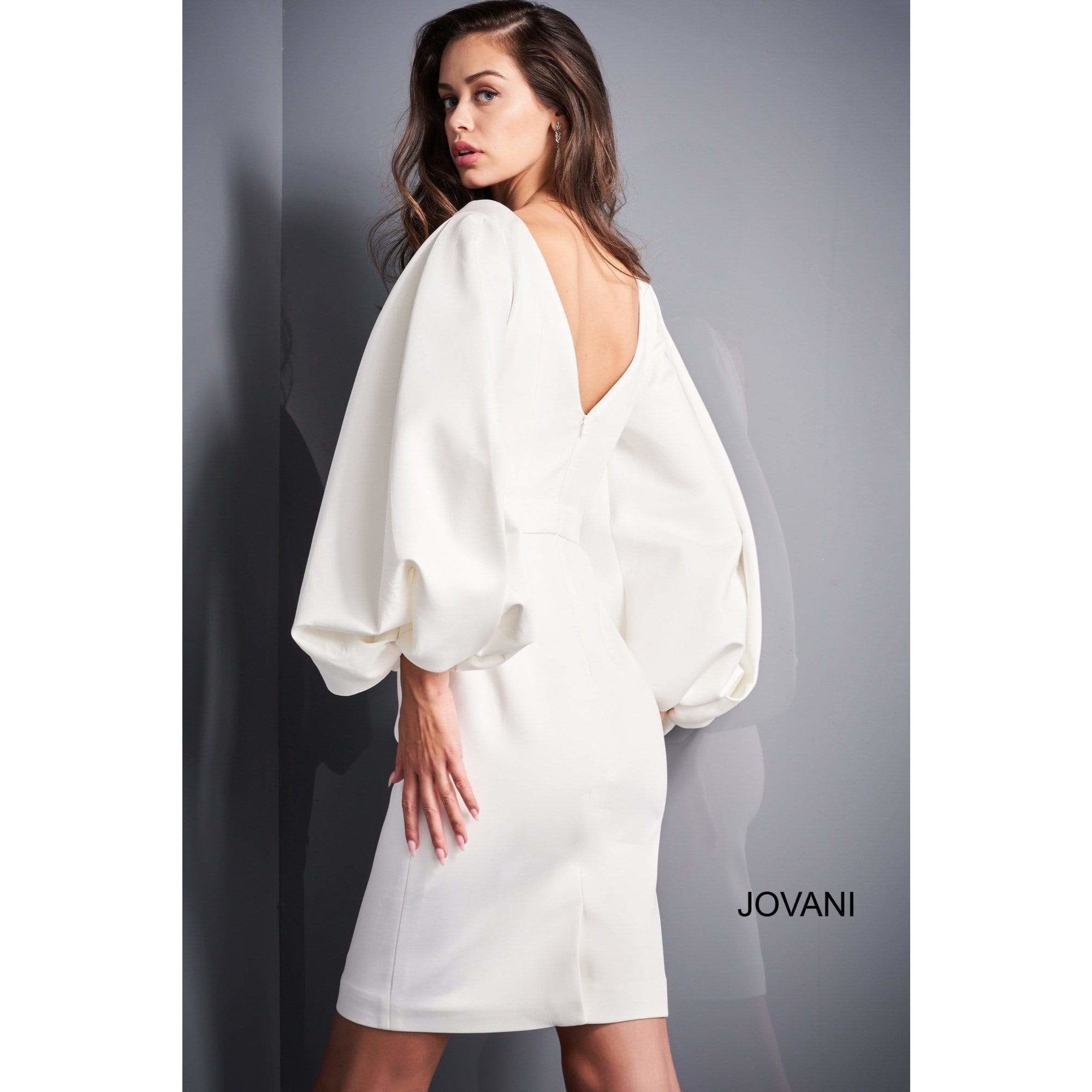 Jovani Cocktail Dress Jovani 04370 White Long Sleeve Cocktail Dress
