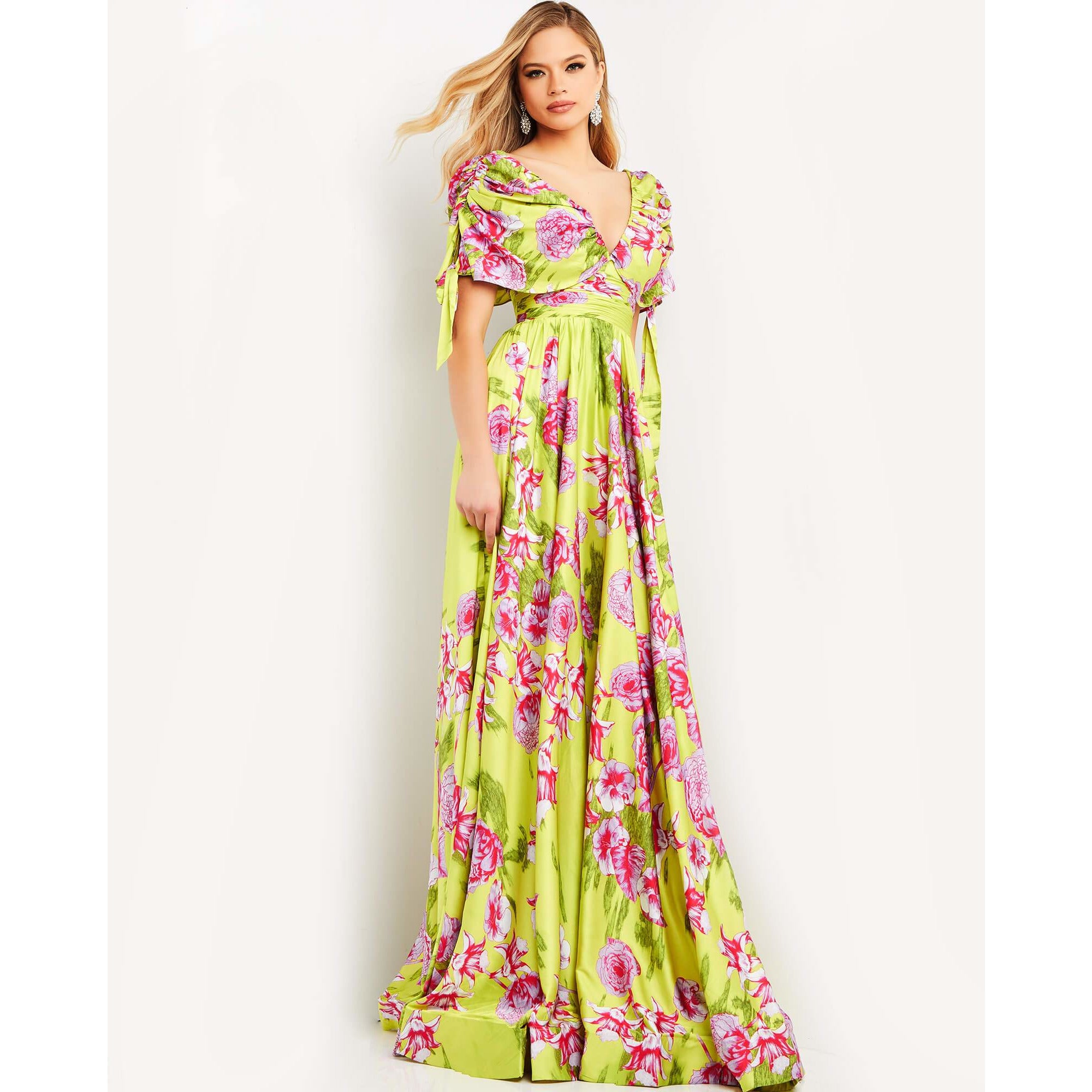 Jovani Evening Dress Jovani 04176 Multi Floral Chiffon Maxi Evening Dress