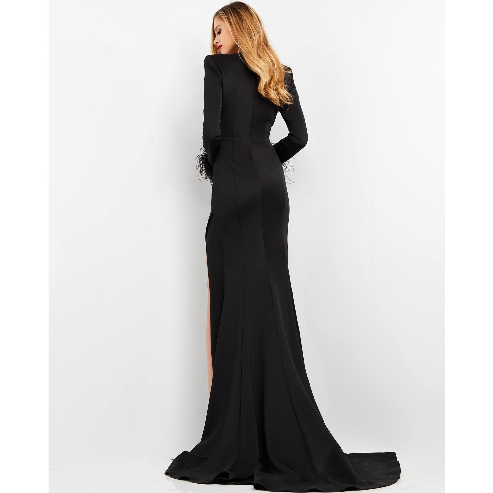 Jovani Evening Dress Jovani 04501 Black V Neck High Slit Evening Dress