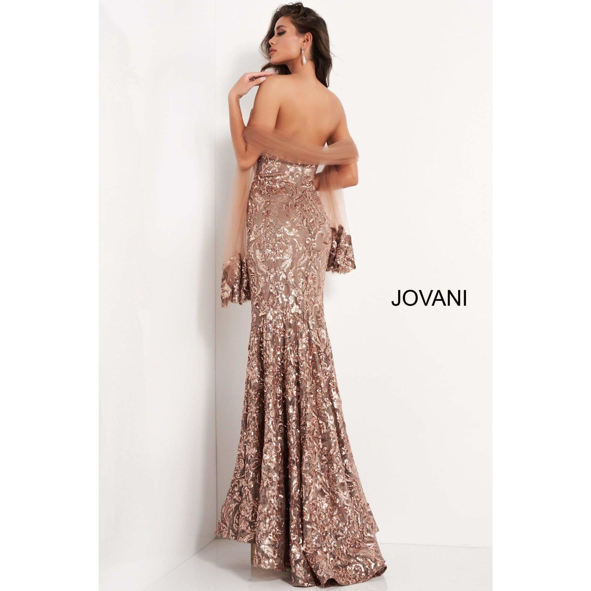 Jovani Evening Dress Jovani 05054 Copper Sequin Embellished Evening Dress