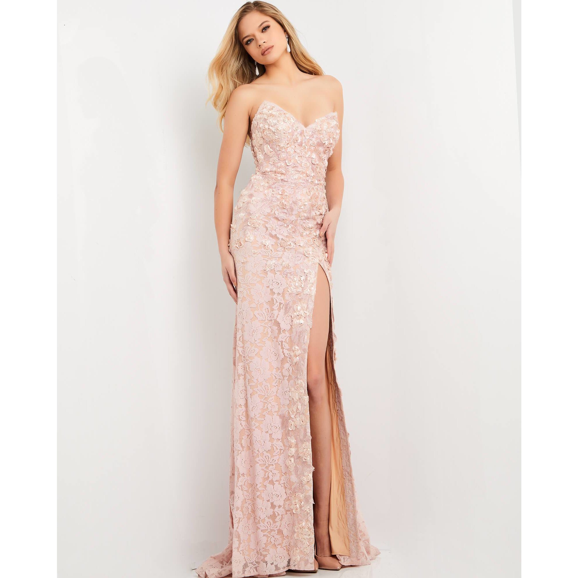 Jovani Evening Dress Jovani 06168 Blush Floral Appliques Evening Dress
