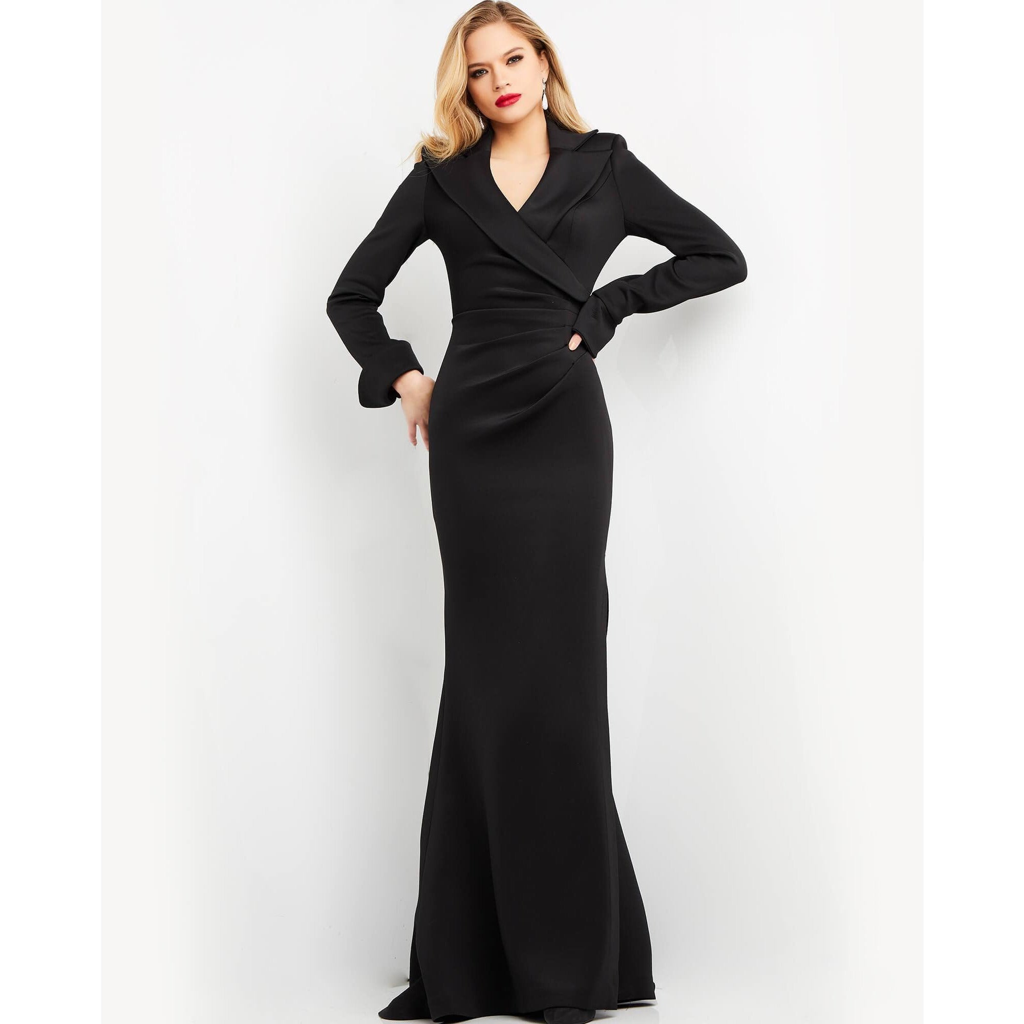 Jovani Evening Dress Jovani 06774 Black Long Sleeve V Neck Evening Dress