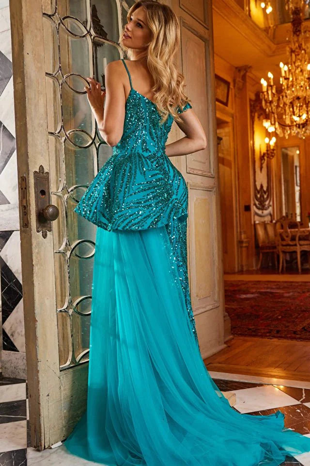 Jovani Evening Dress Jovani 23777 Peacock Beaded Sheath Evening Dress